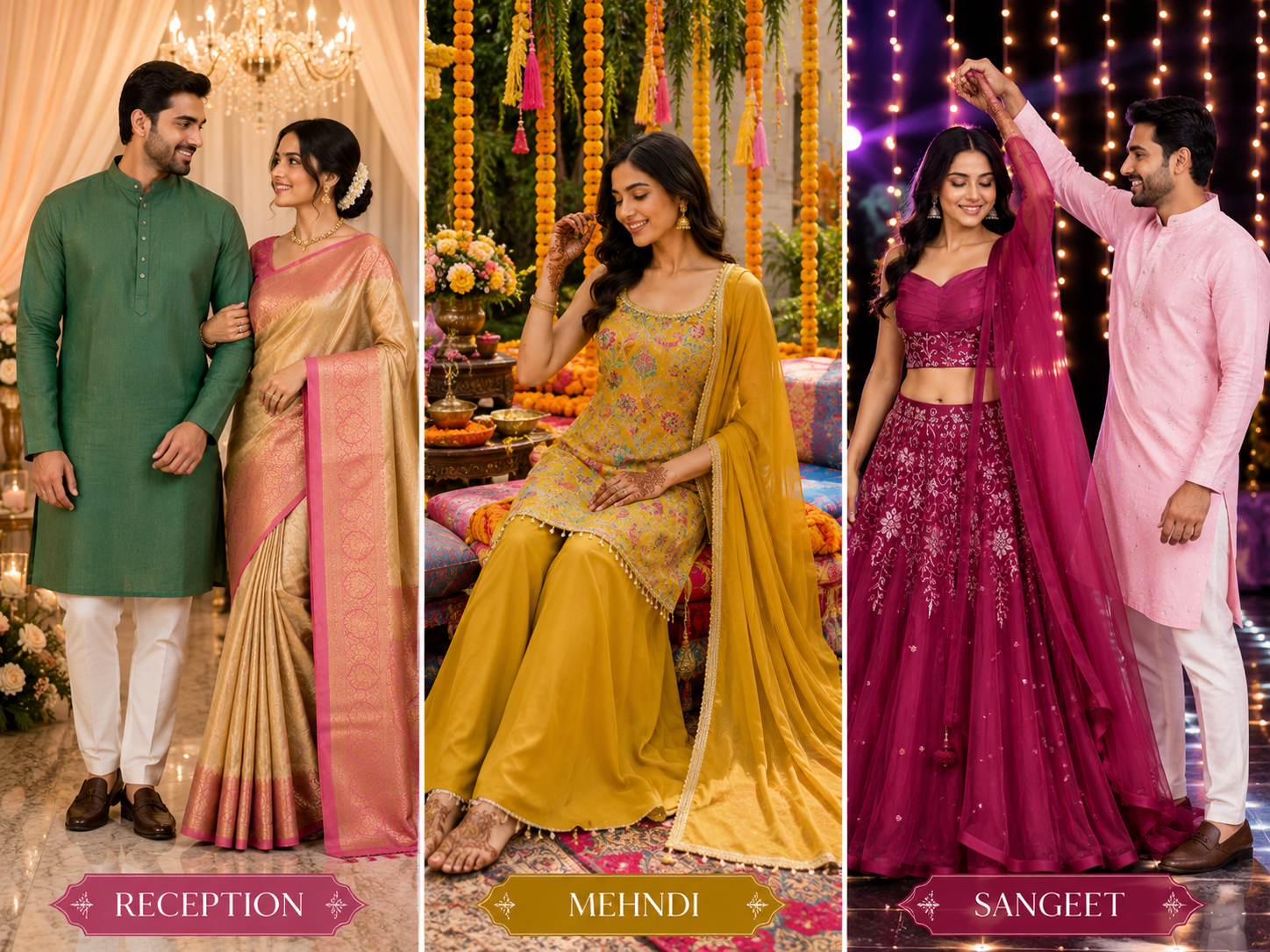 Best Indian Outfits for a Reception vs. a Mehndi vs. a Sangeet
