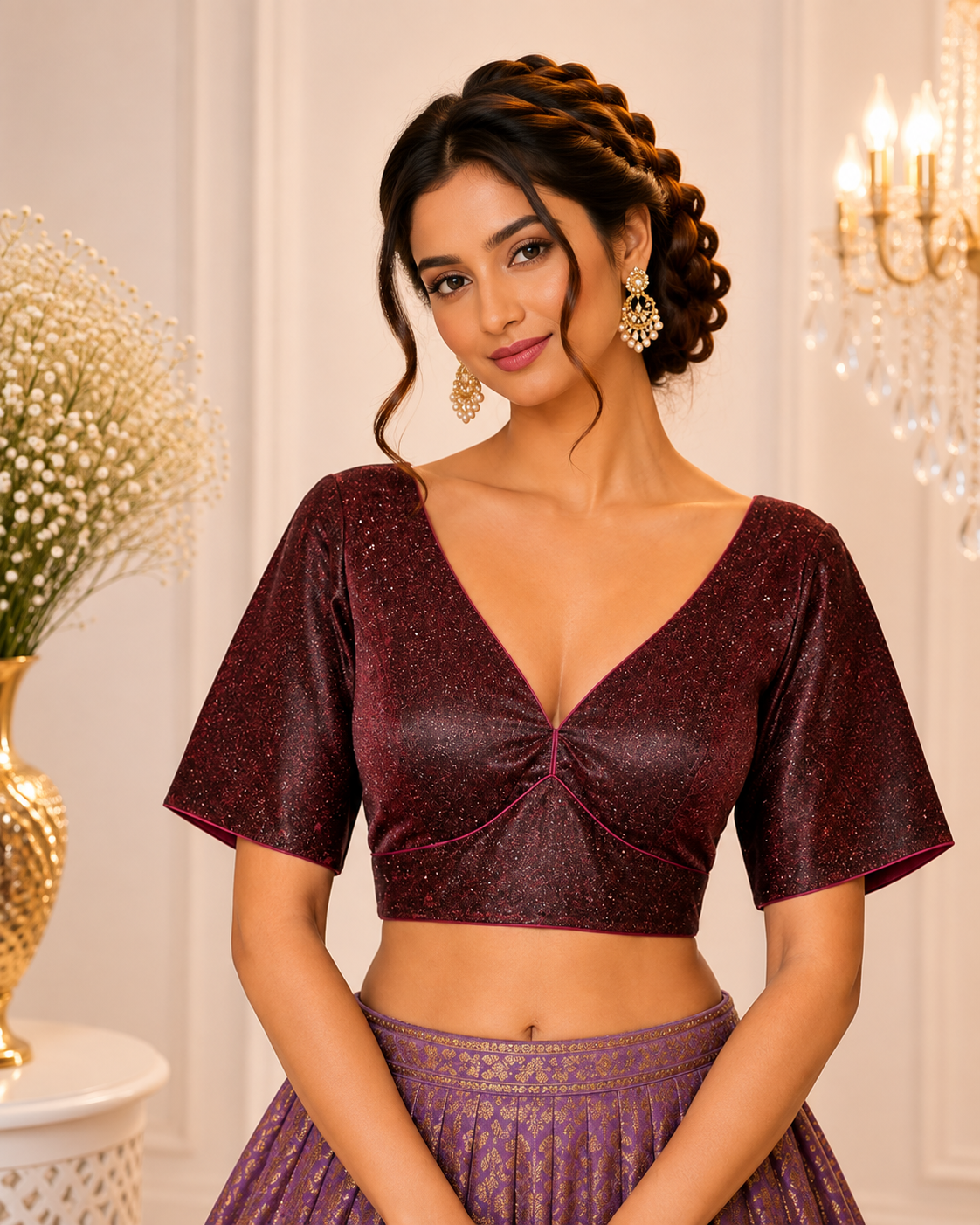 Anya - Fix glitter Half Sleeves Princess Cut Blouse