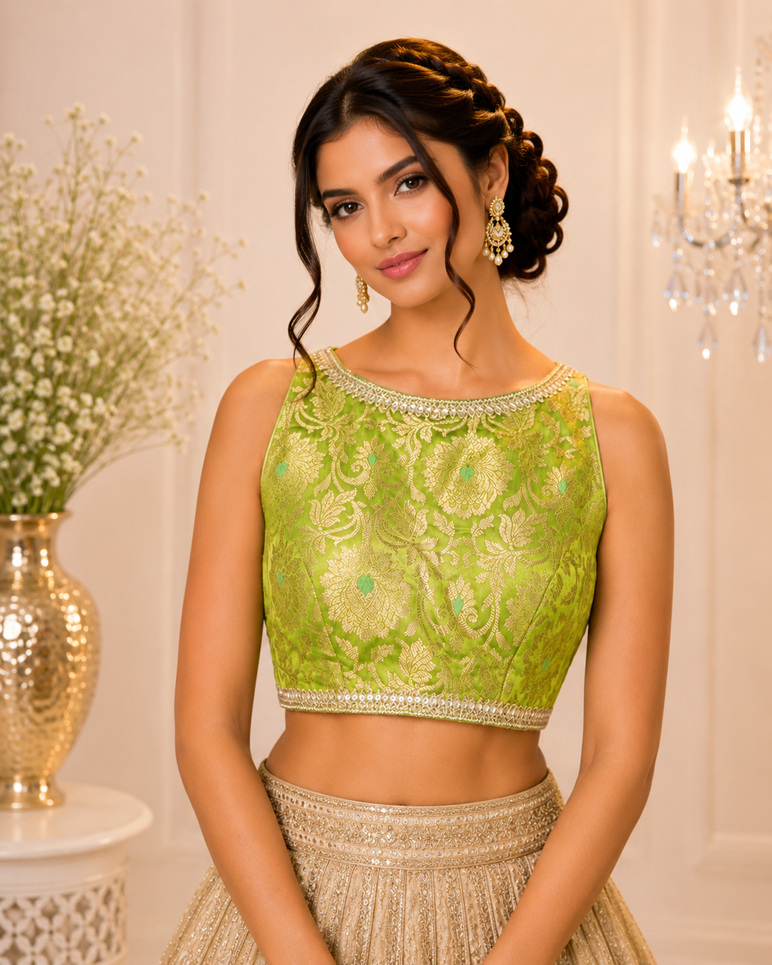 Amy - Banarasi Silk Brocade Sleeveless Princess Cut Blouse