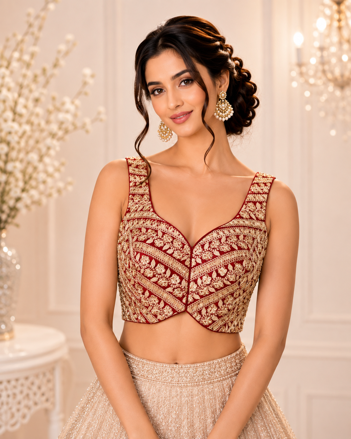 Biba - Netting Embroidered Designer Sleeveless Princess Cut Blouse