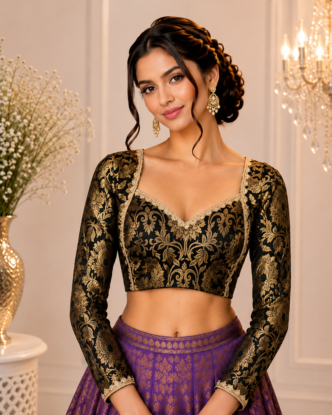 Fara - Banarasi Silk Brocade Full Sleeves Padded Princess Cut Blouse