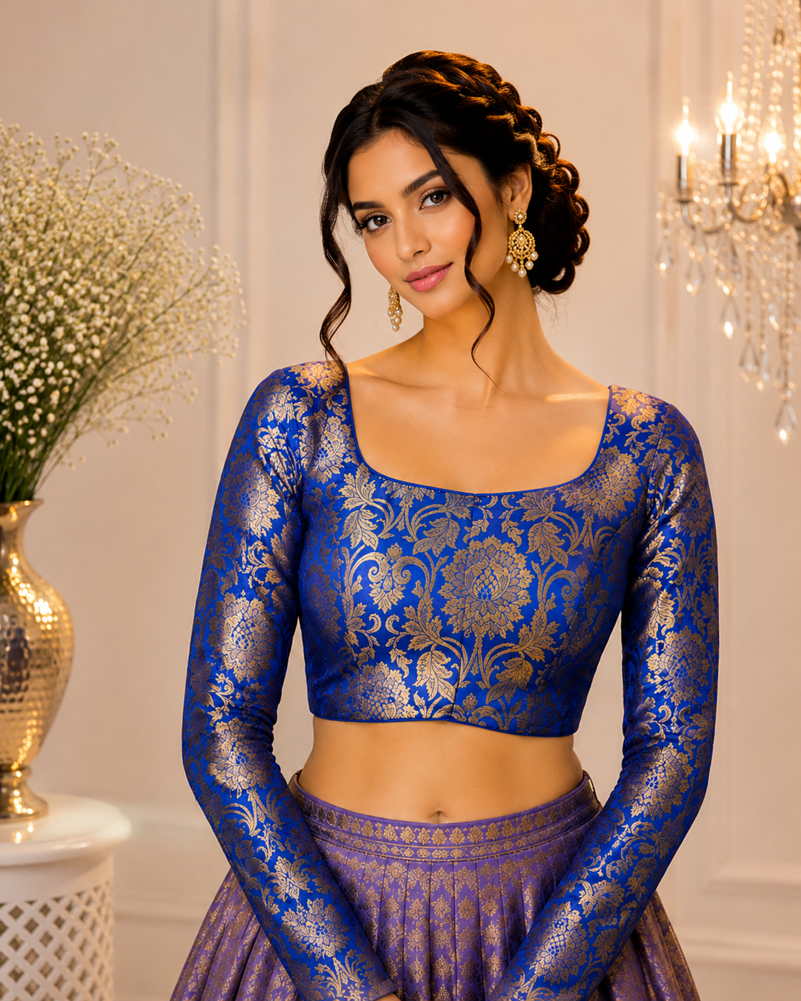 Indira - Banarasi Silk Brocade Full Sleeves Padded Princess Cut Blouse