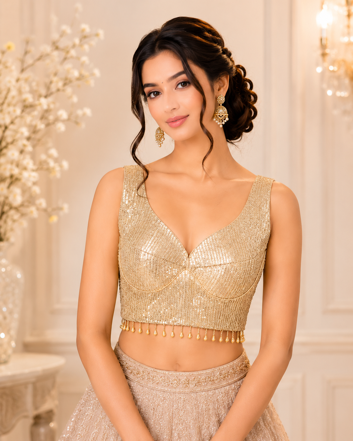 Jazz - Sequin Sleeveless Embroidered Sabyasachi Style Blouse