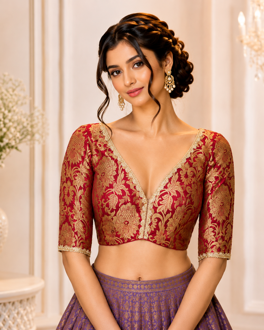 Joan - Banarasi Silk Brocade Half Sleeves Padded Princess Cut Blouse