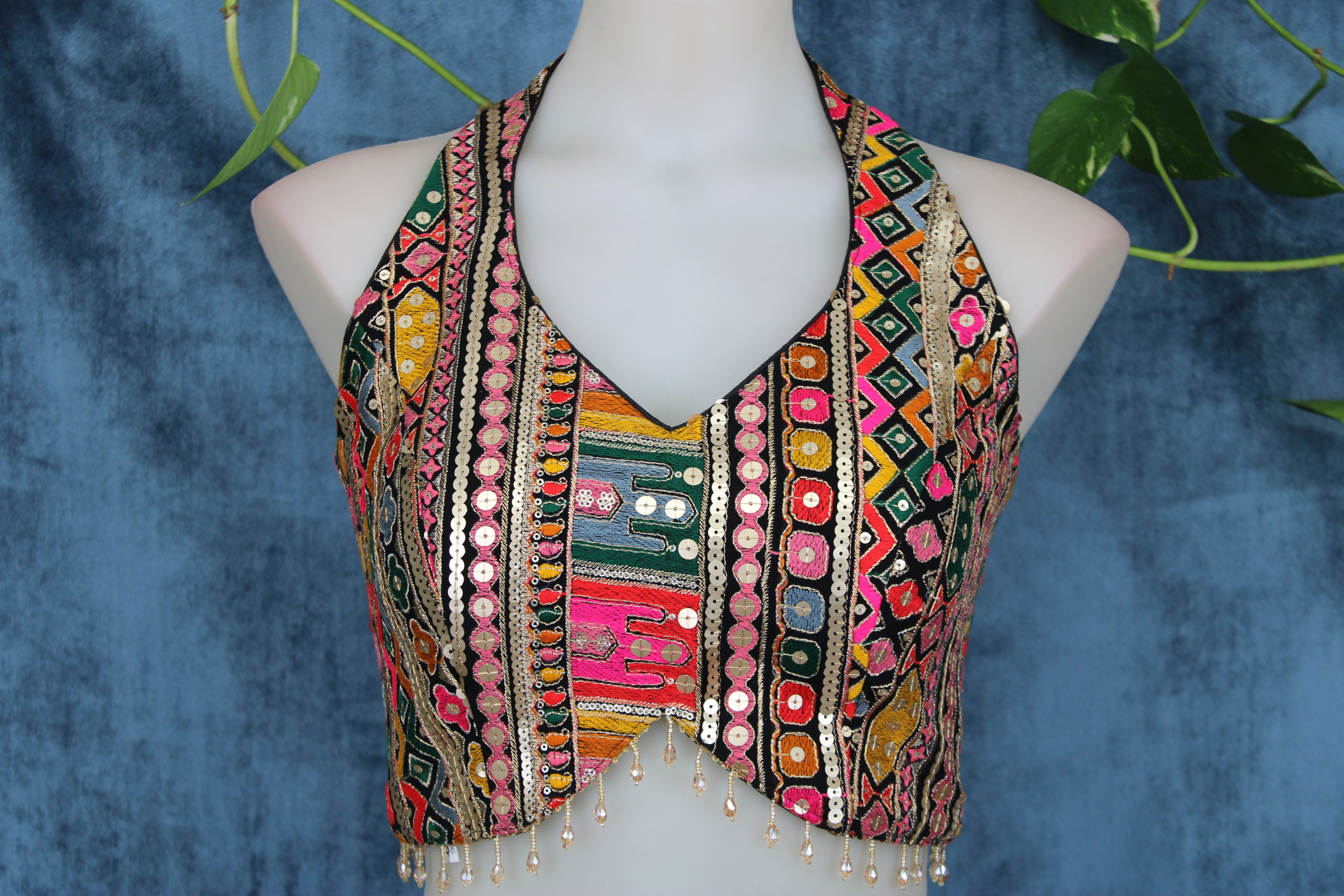 Kajol - Georgette Halter Neck Embroidered Blouse