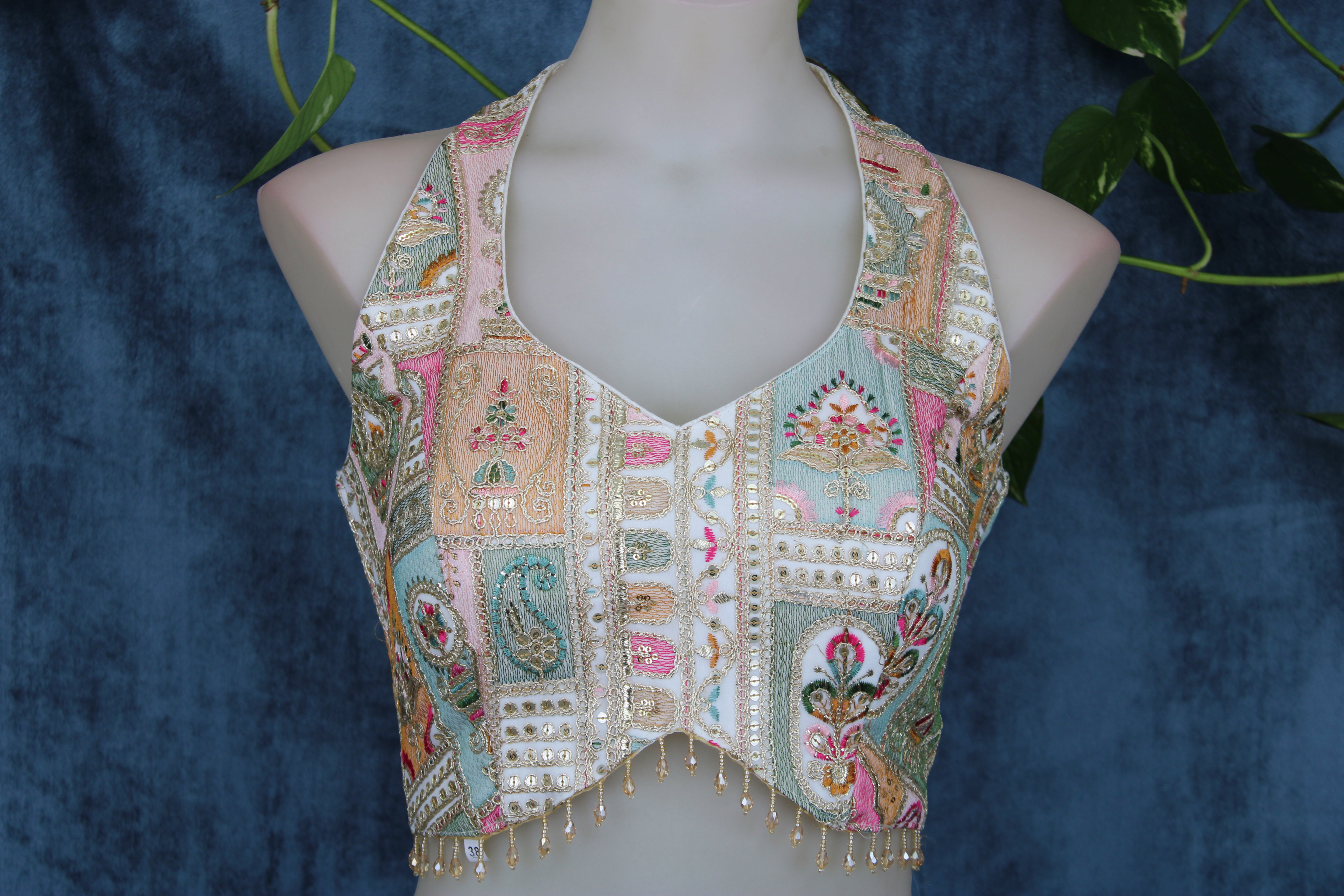 Kajol - Georgette Halter Neck Embroidered Blouse