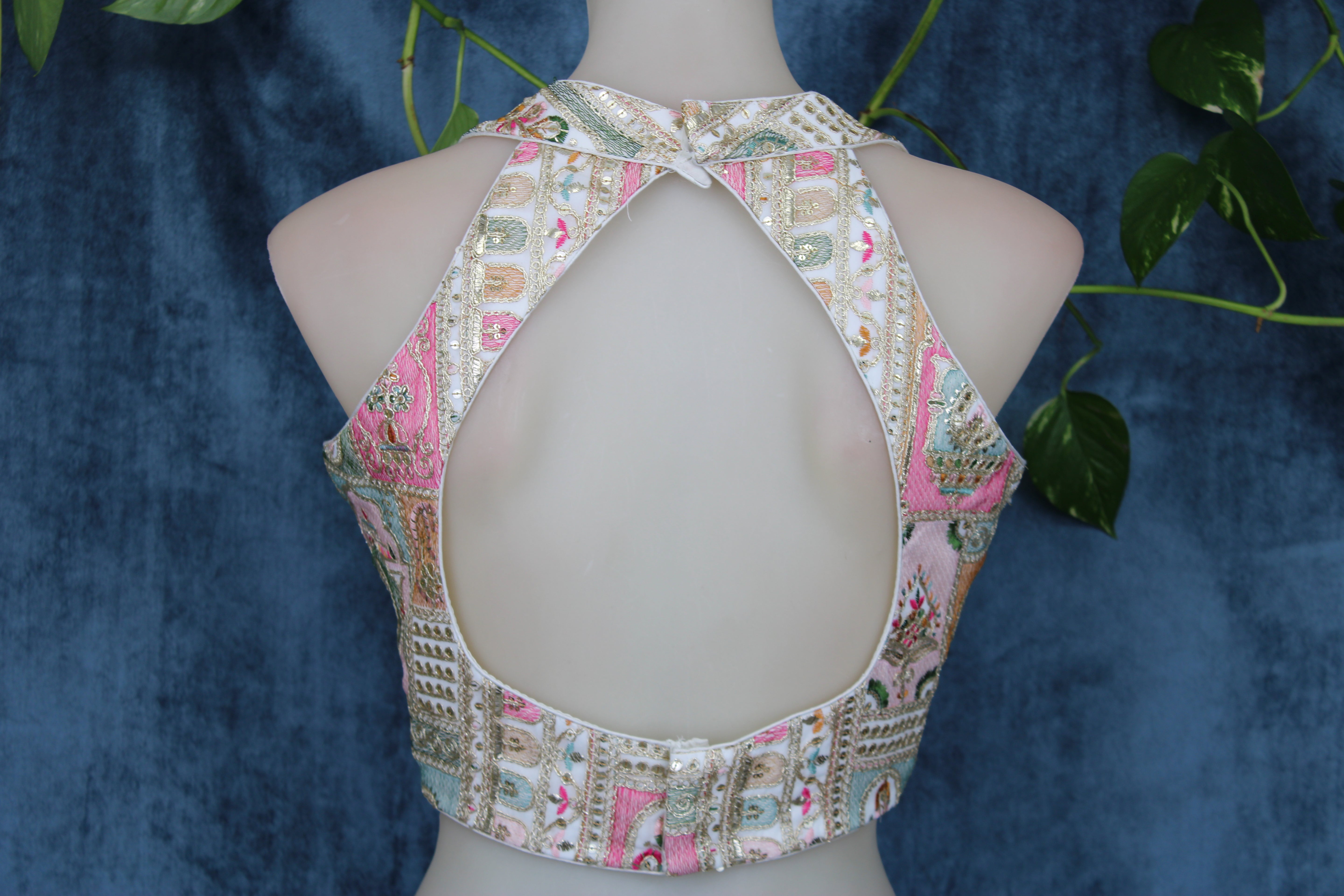 Kajol - Georgette Halter Neck Embroidered Blouse