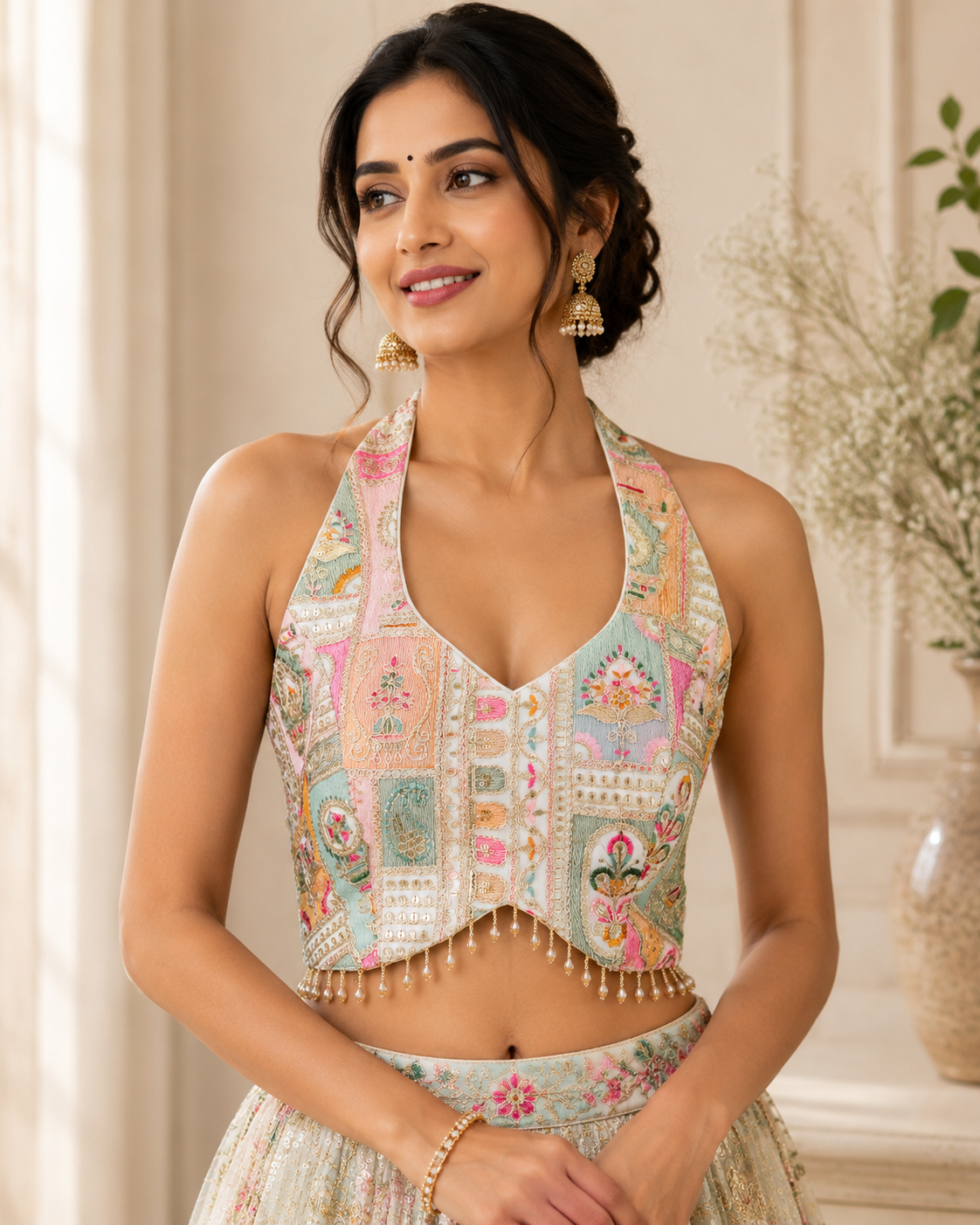 Kajol - Georgette Halter Neck Embroidered Blouse