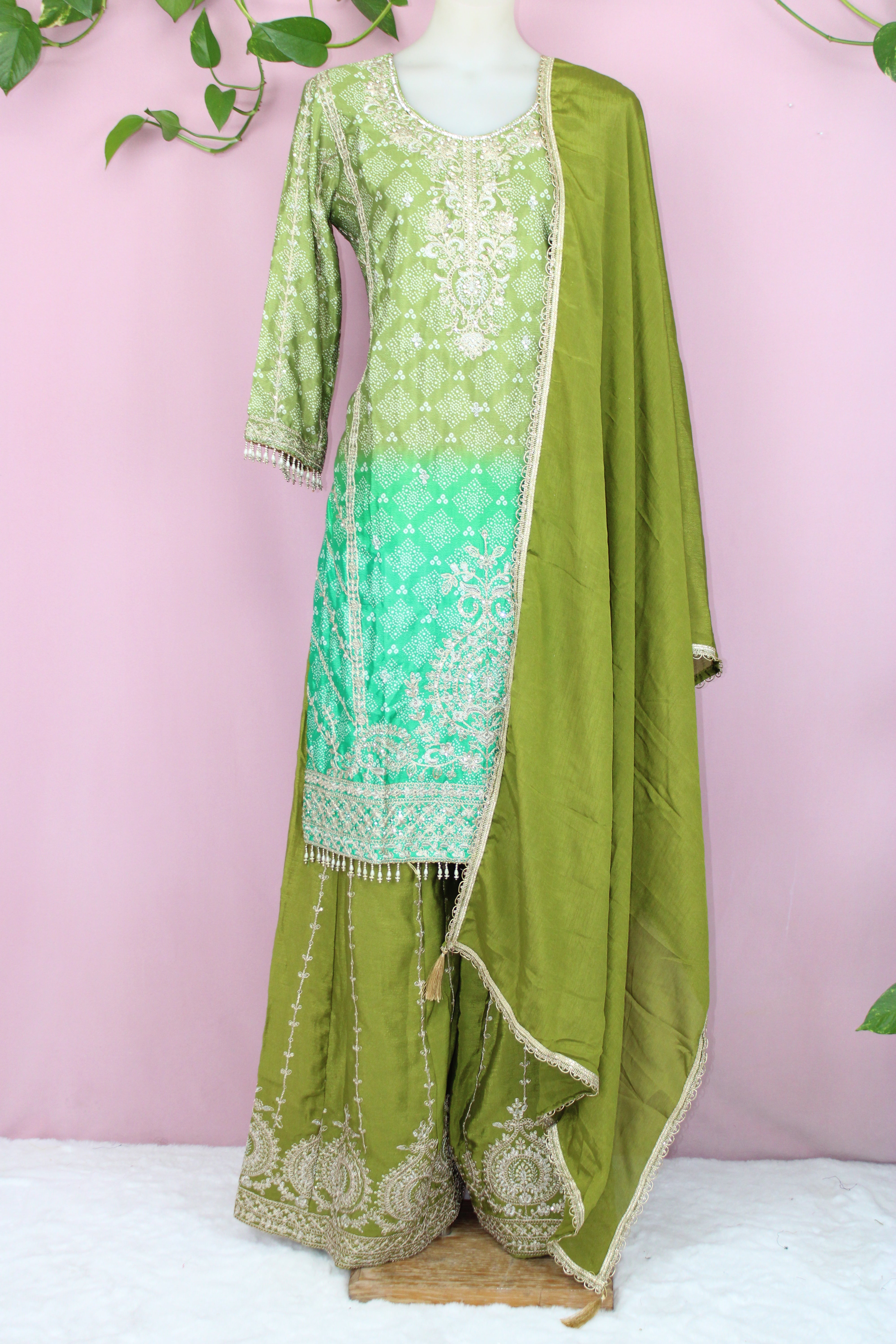 Kaya - Crape & Chinnon Embroidered Plazoo Suit