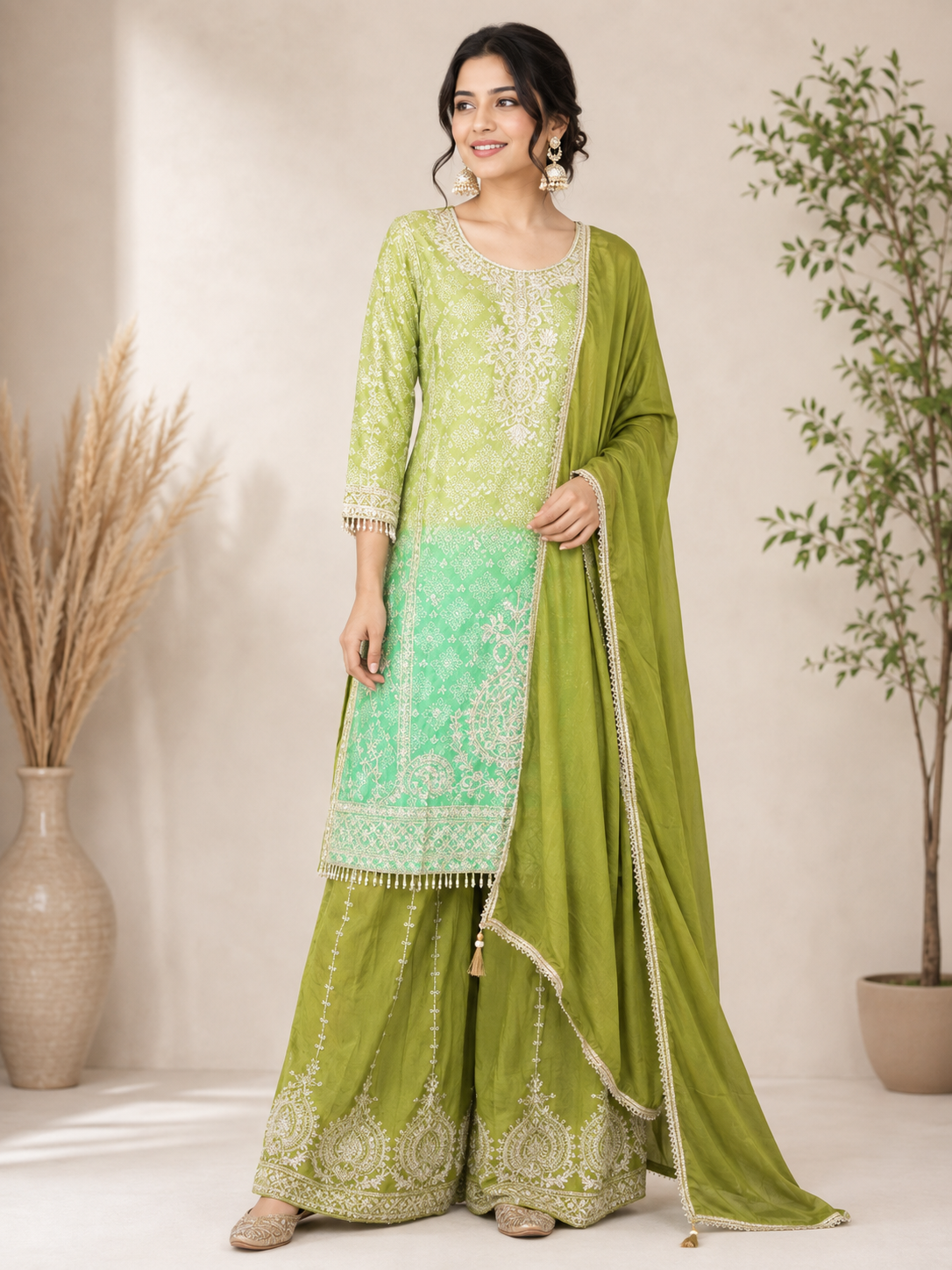 Kaya - Crape & Chinnon Embroidered Plazo Suit