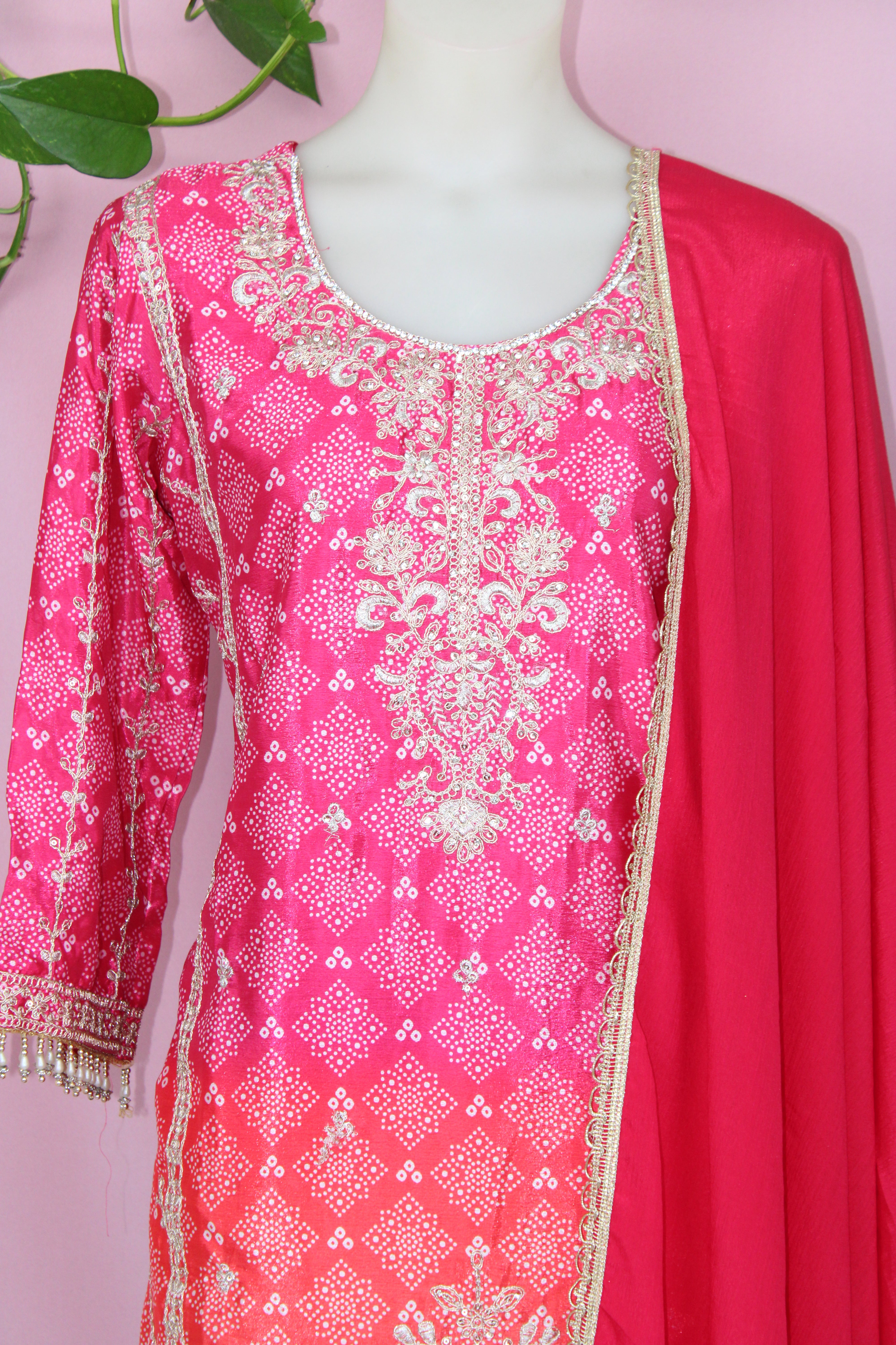Kaya - Crape & Chinnon Embroidered Plazoo Suit