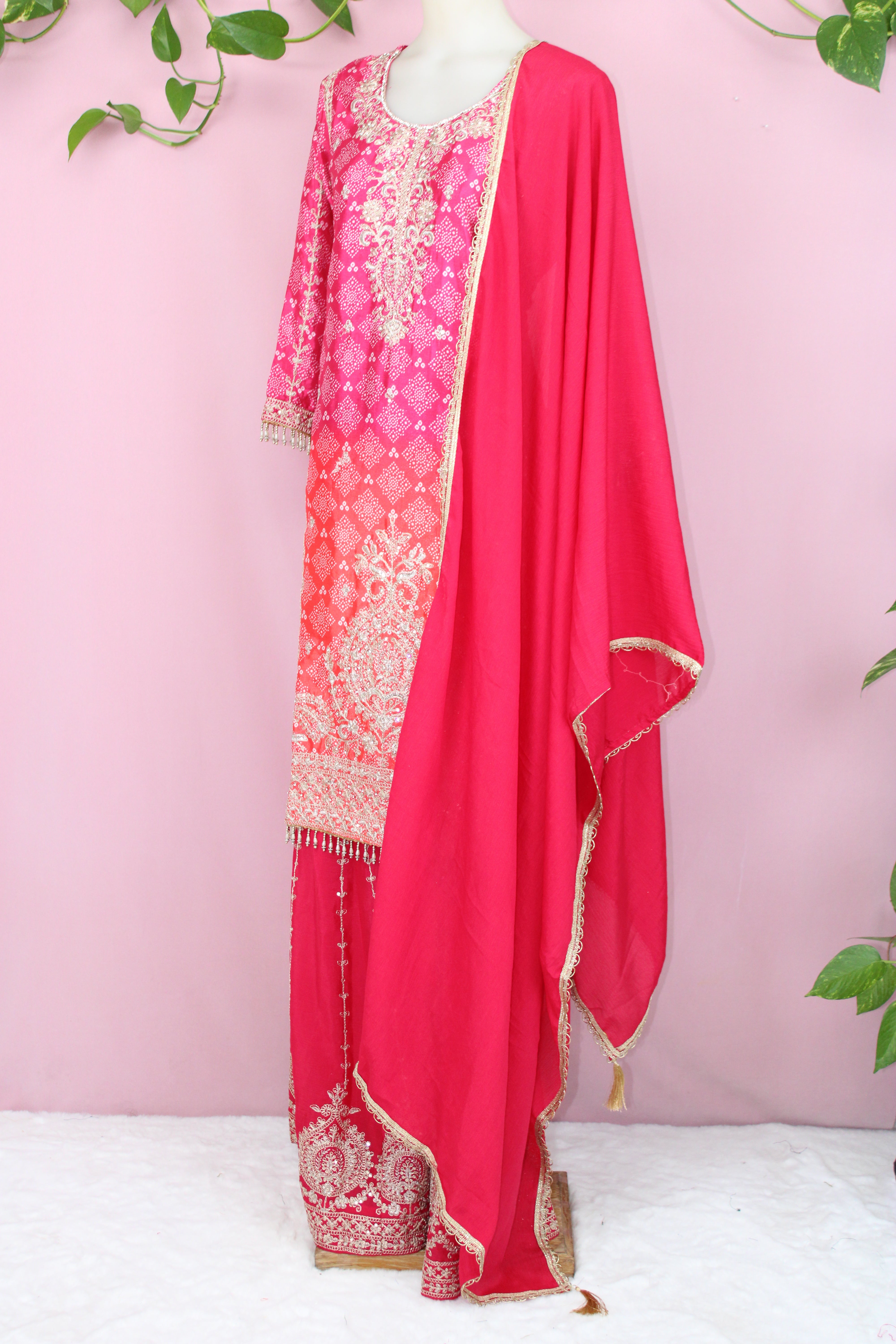 Kaya - Crape & Chinnon Embroidered Plazoo Suit