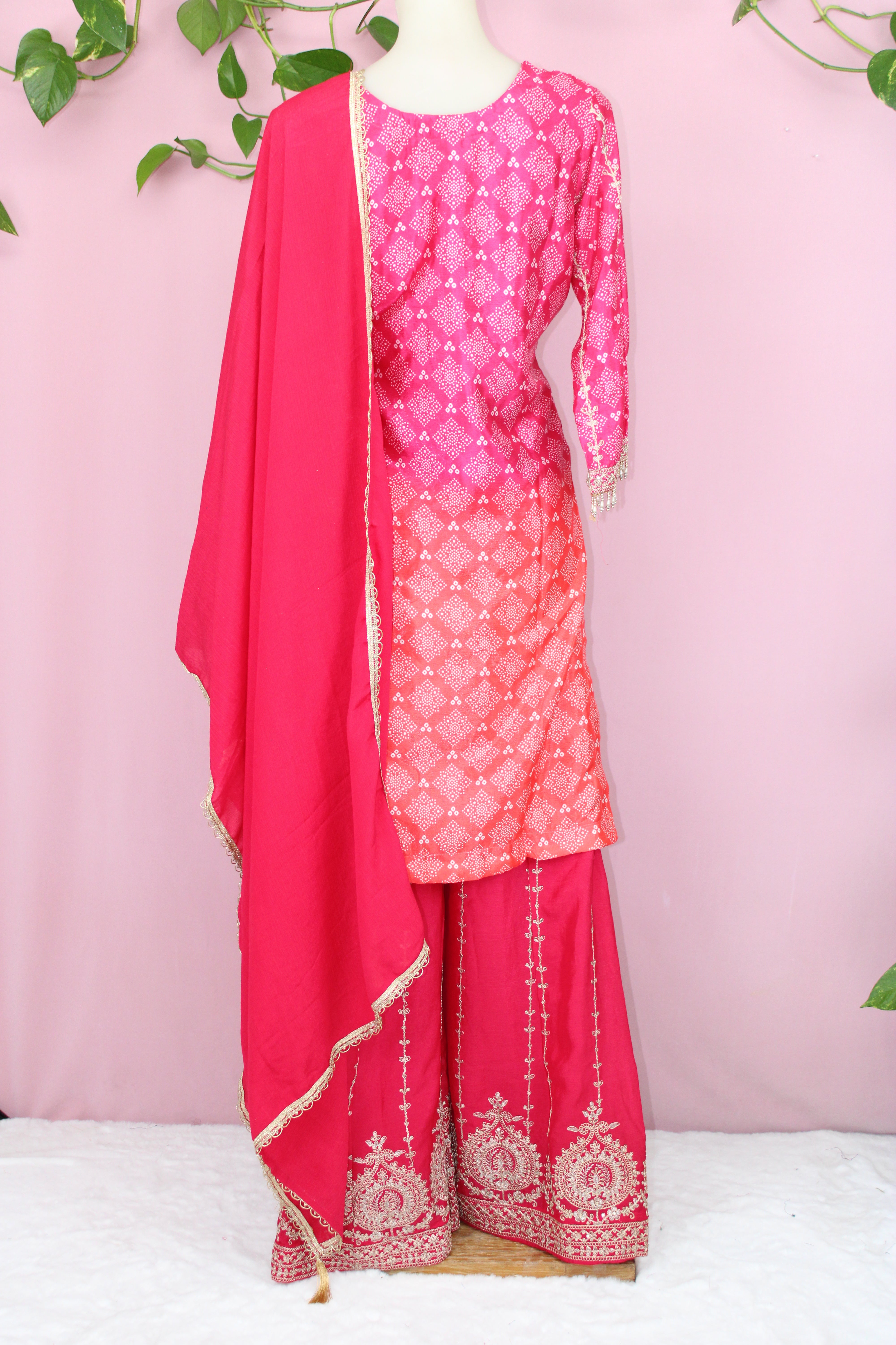 Kaya - Crape & Chinnon Embroidered Plazoo Suit
