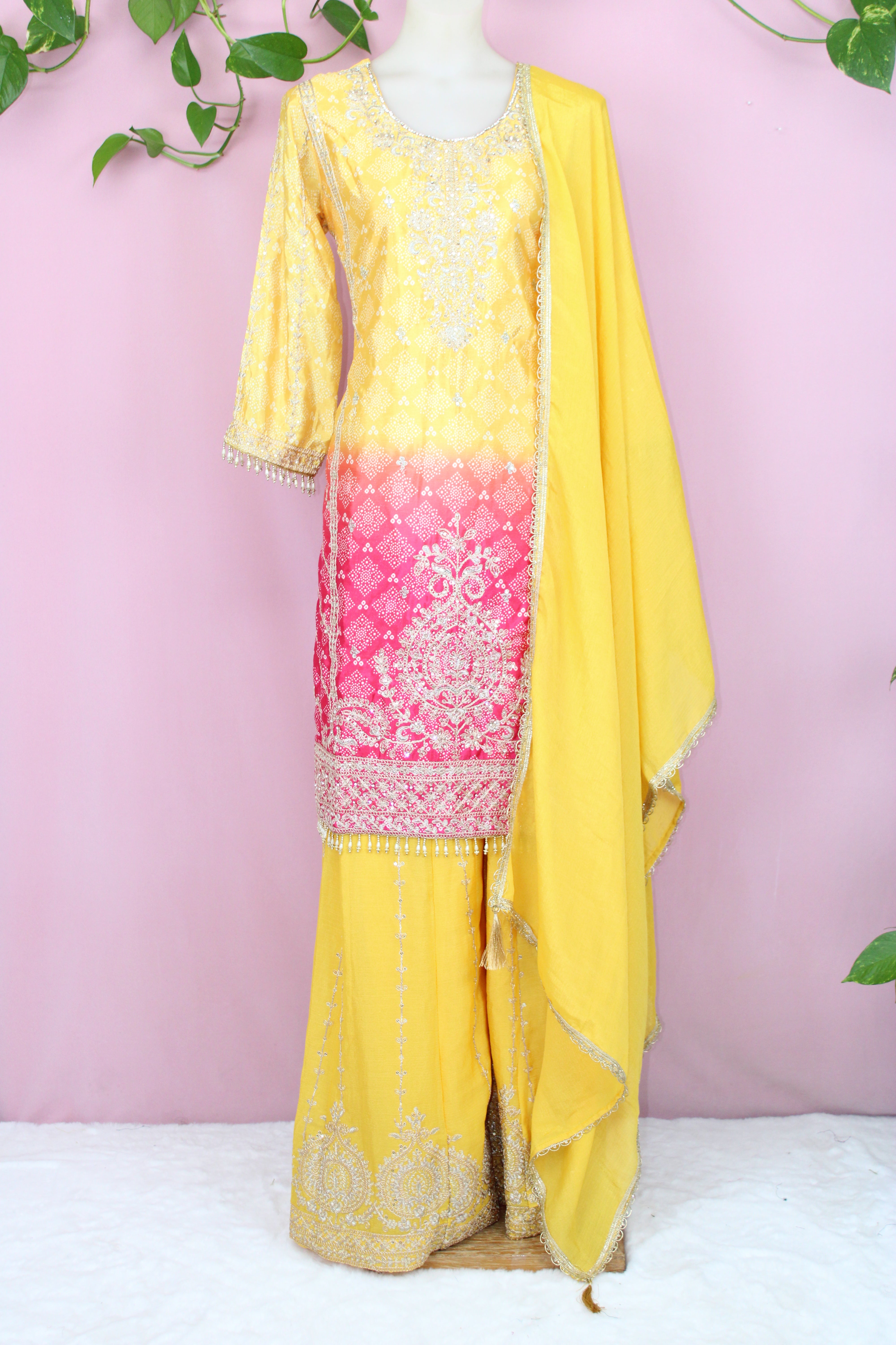 Kaya - Crape & Chinnon Embroidered Plazoo Suit