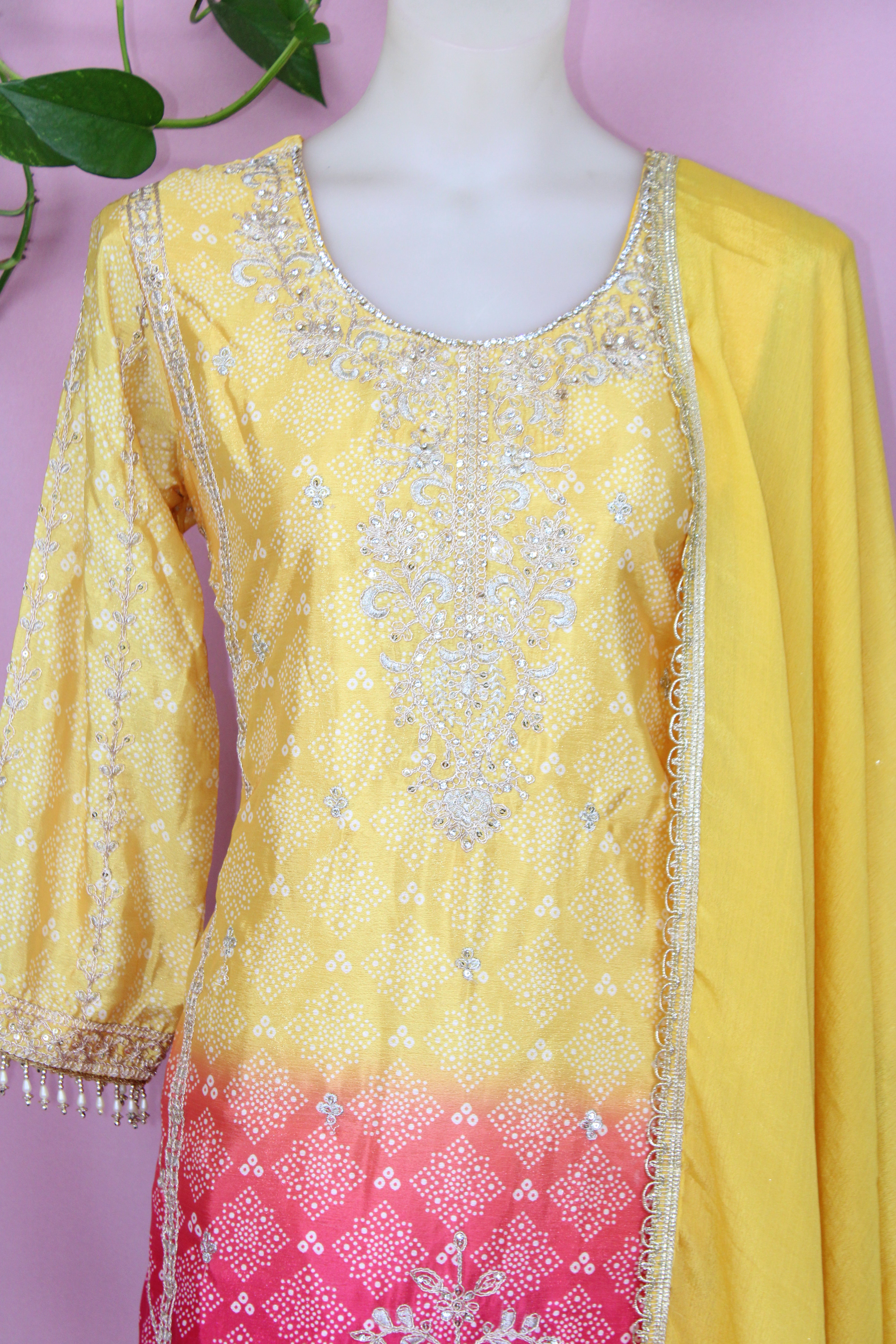 Kaya - Crape & Chinnon Embroidered Plazoo Suit