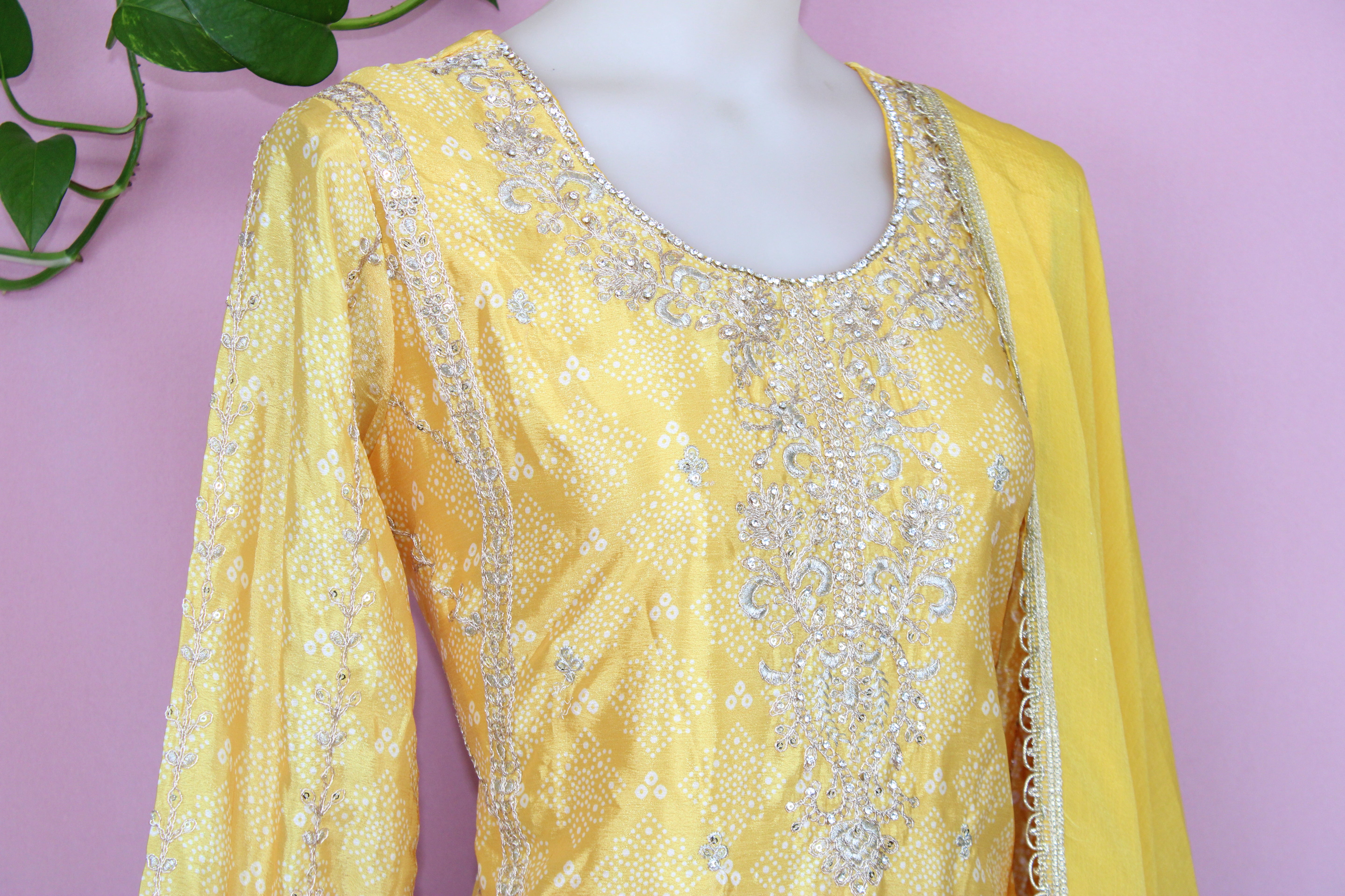 Kaya - Crape & Chinnon Embroidered Plazoo Suit