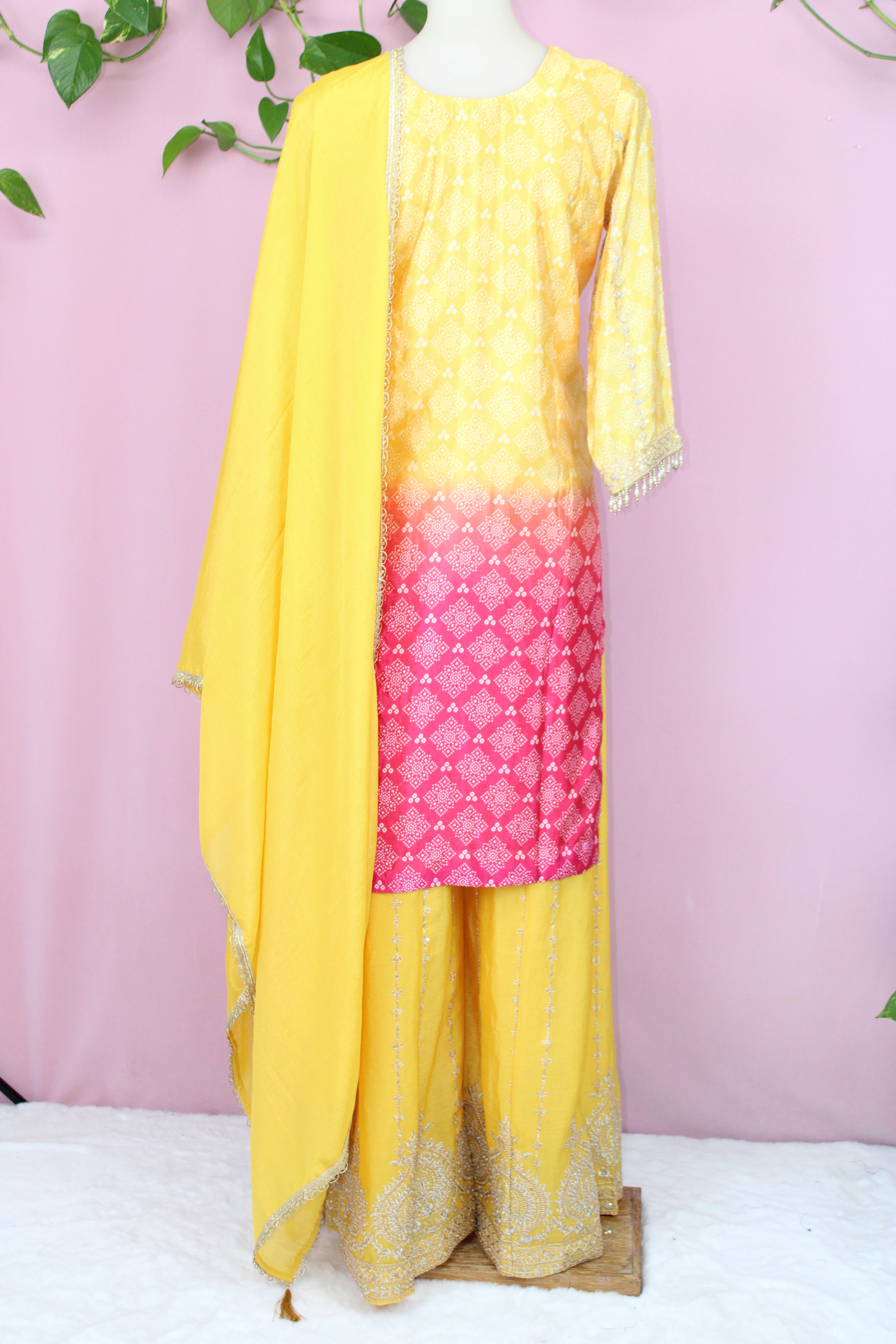 Kaya - Crape & Chinnon Embroidered Plazoo Suit