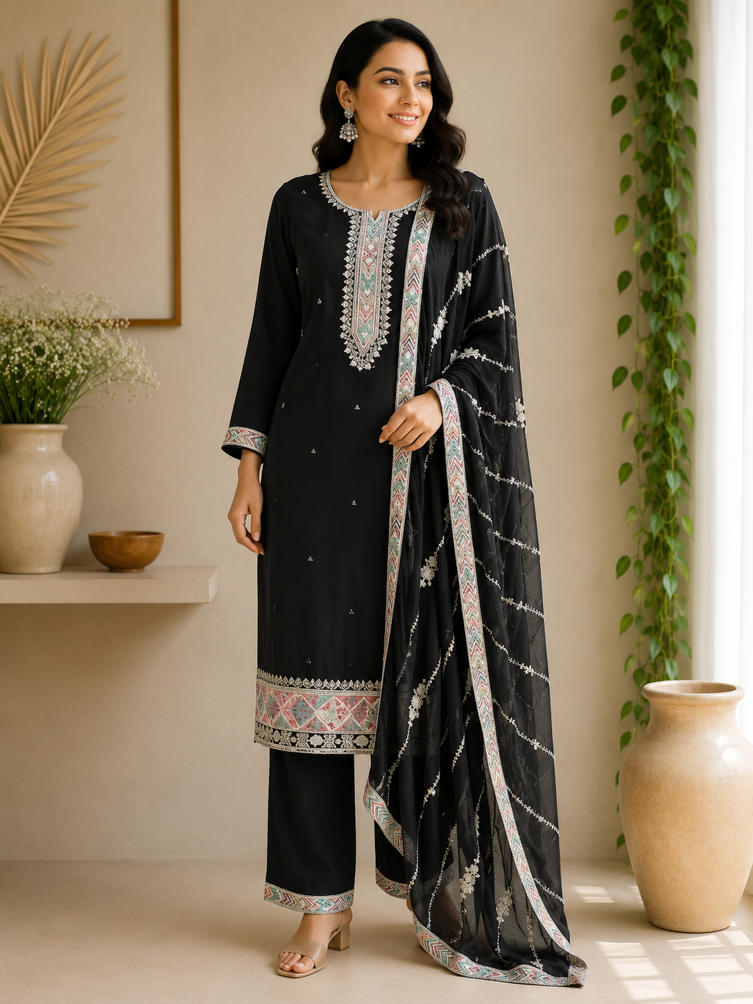 Kiara - Vichitra Embroidery Straight Suit