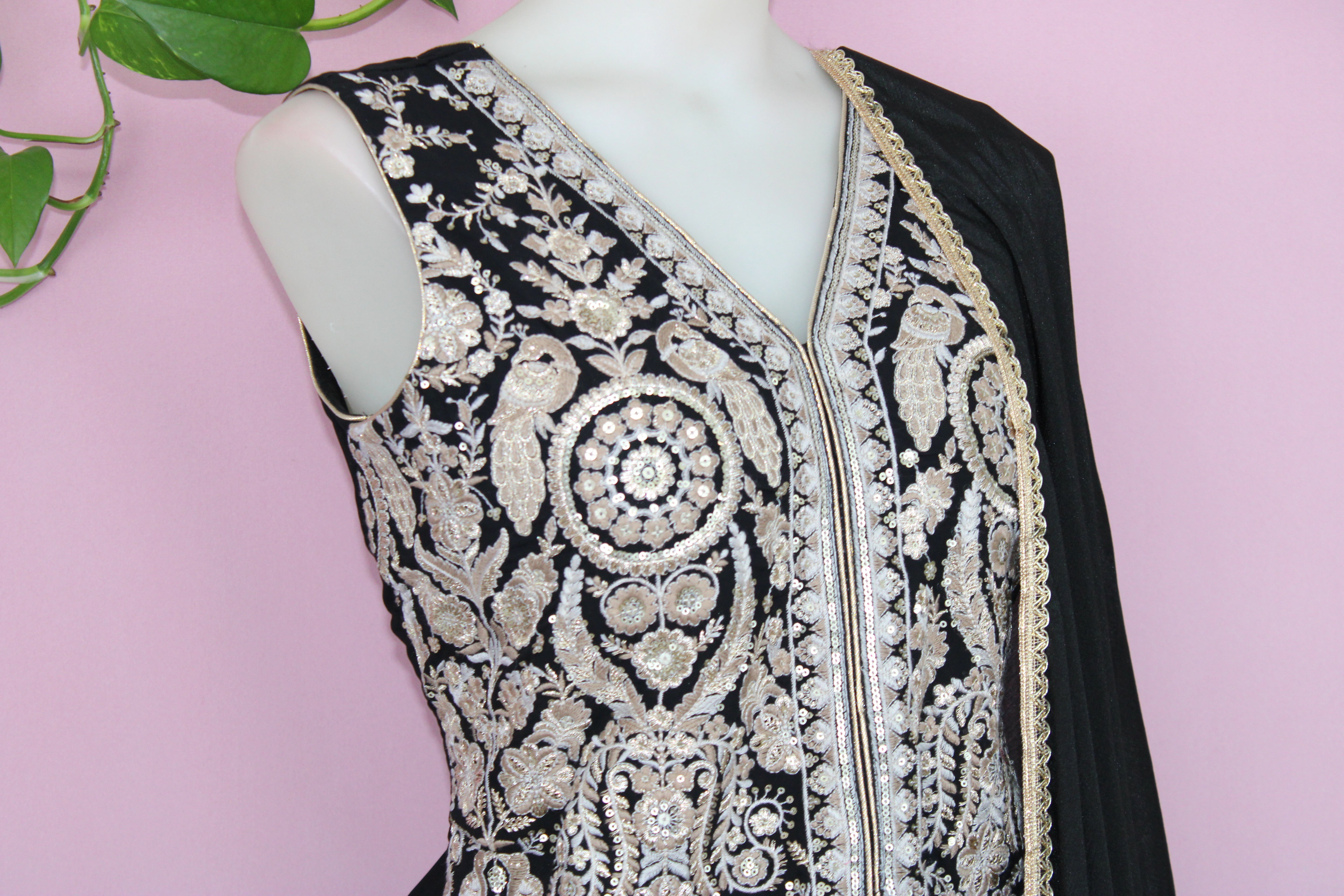 Laya - Georgette Embroidered Sleevless Plazoo Suit