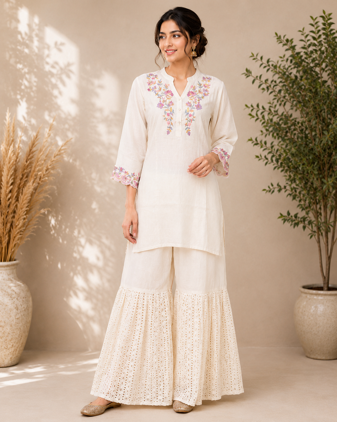 Luna - Cotton Kashmiri Yoke Embroidery Short Kurti