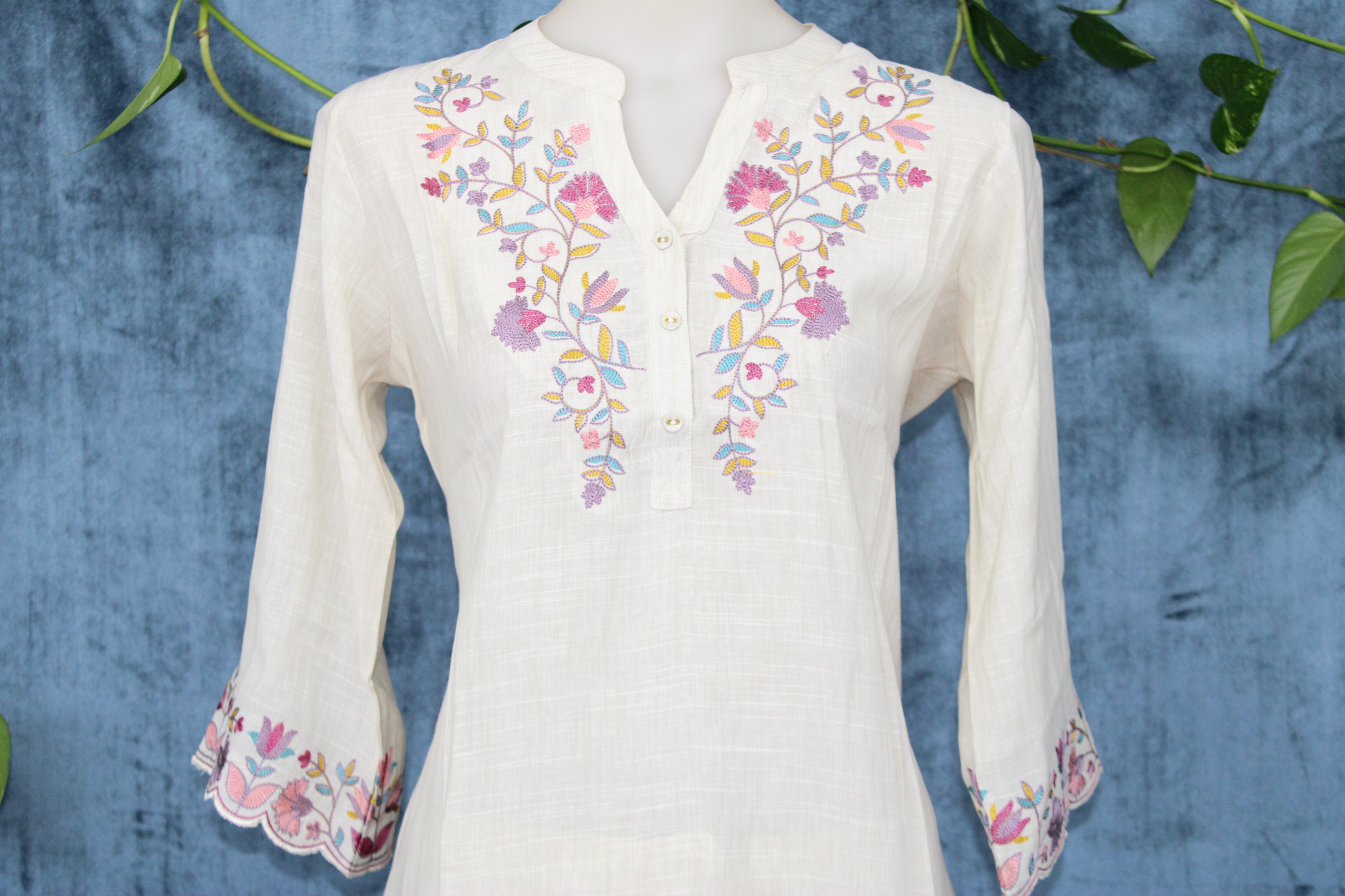 Luna - Cotton Kashmiri Yoke Embroidery Short Kurti