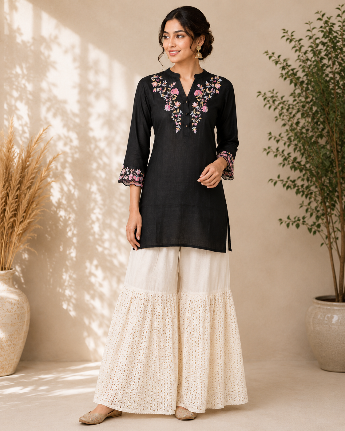 Luna - Cotton Kashmiri Yoke Embroidery Short Kurti
