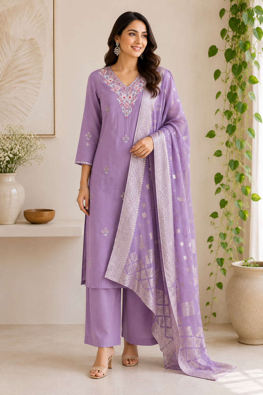 Madhuri - Muslin V-neckline Embroidery Straight Suit
