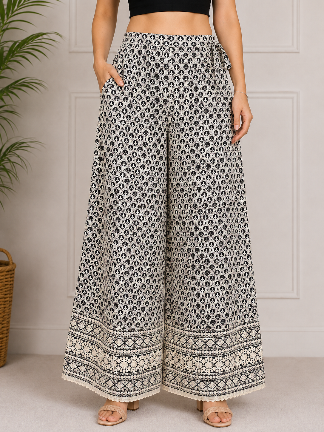 Mastani Contrast Embroidery - Plazo Pant