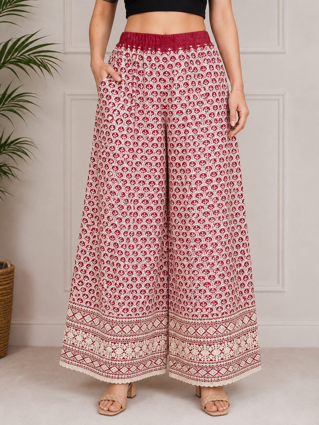 Mastani Contrast Embroidery - Plazo Pant