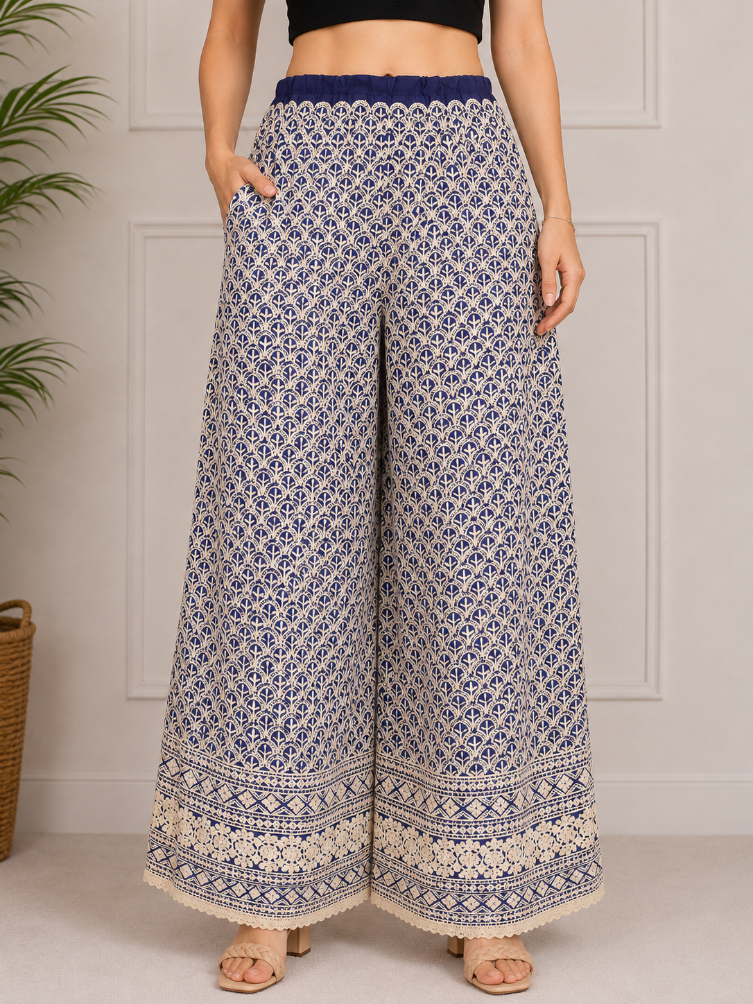 Mastani Contrast Embroidery - Plazo Pant