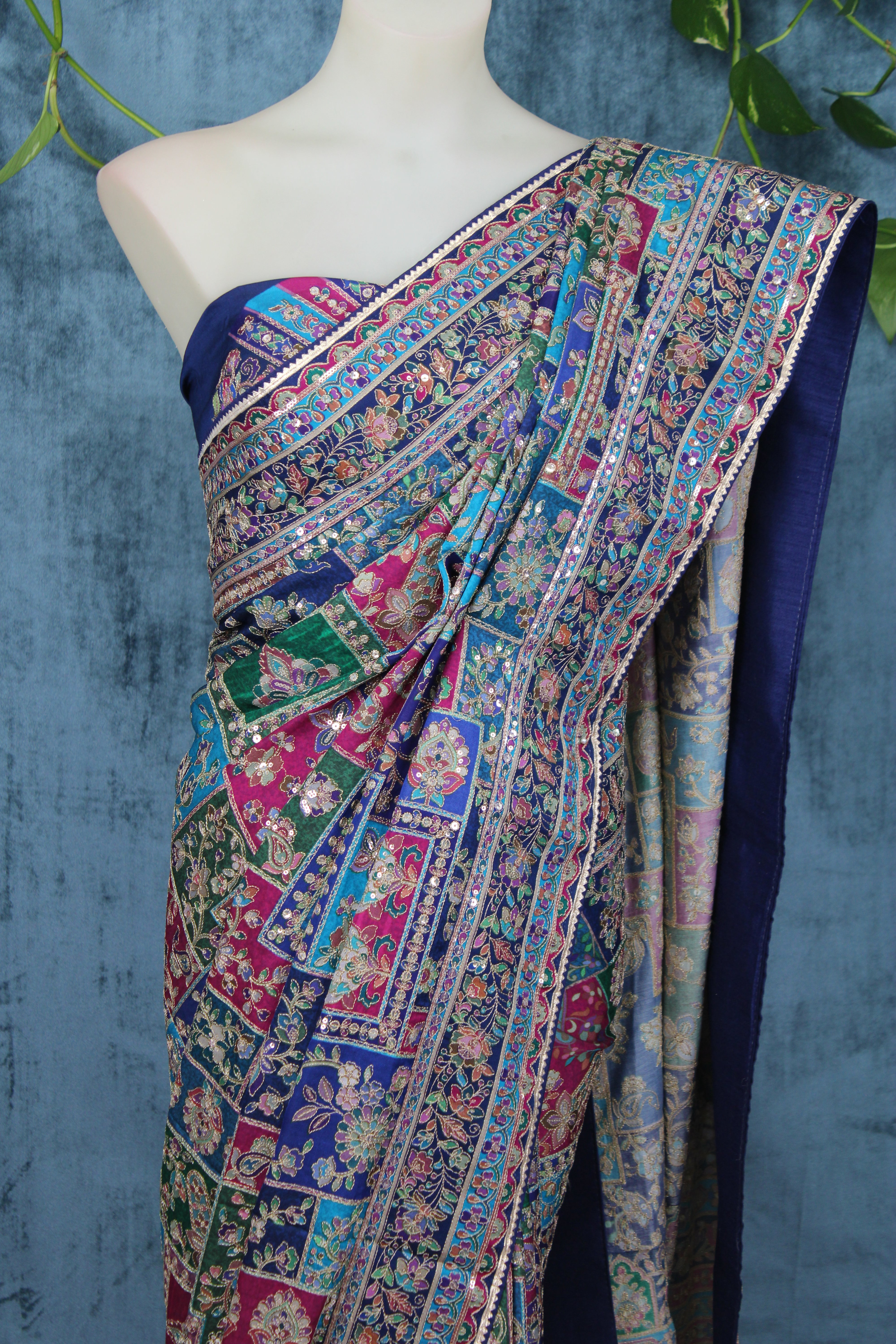 Menka - Crape Silk Embroidery Saree
