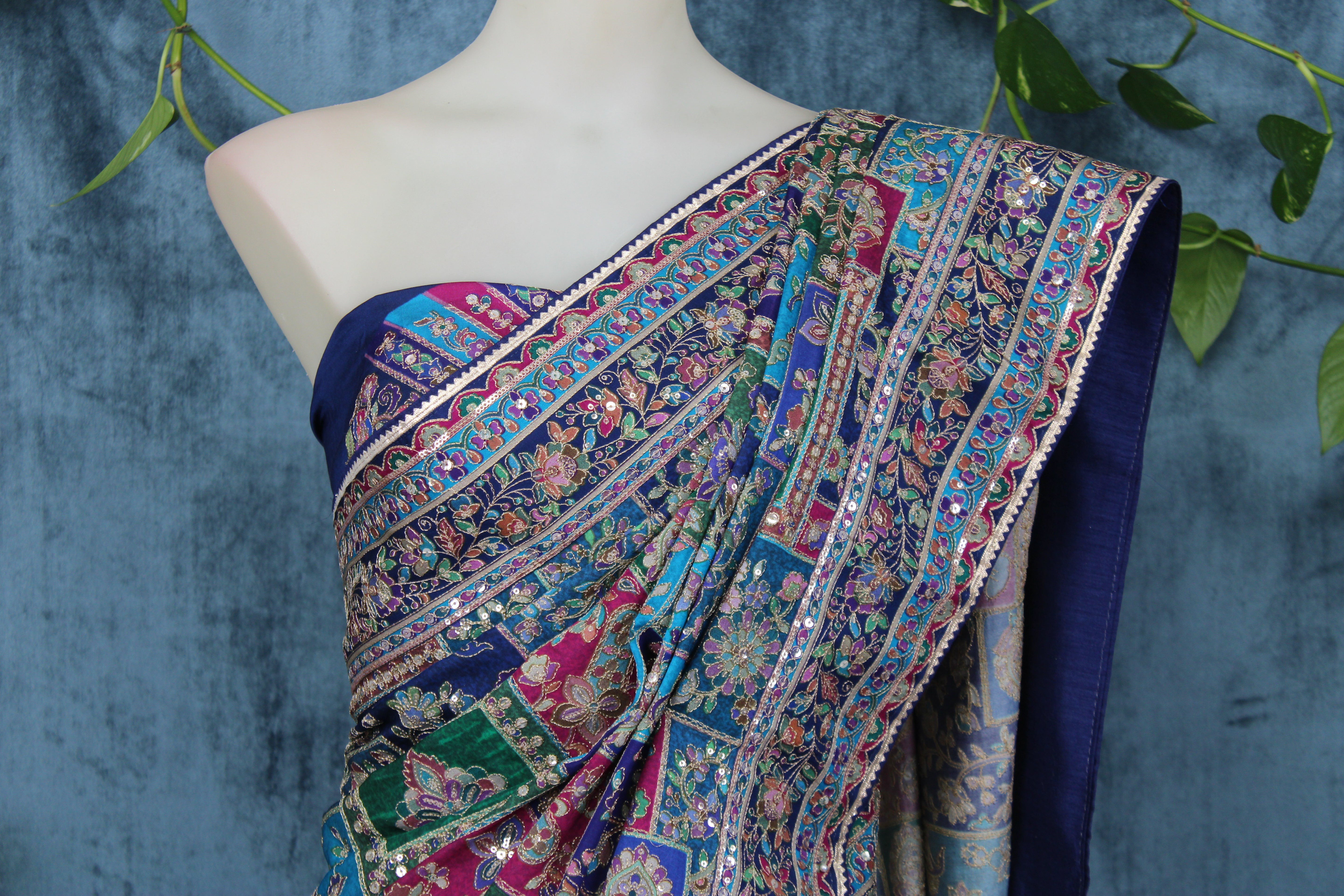 Menka - Crape Silk Embroidery Saree