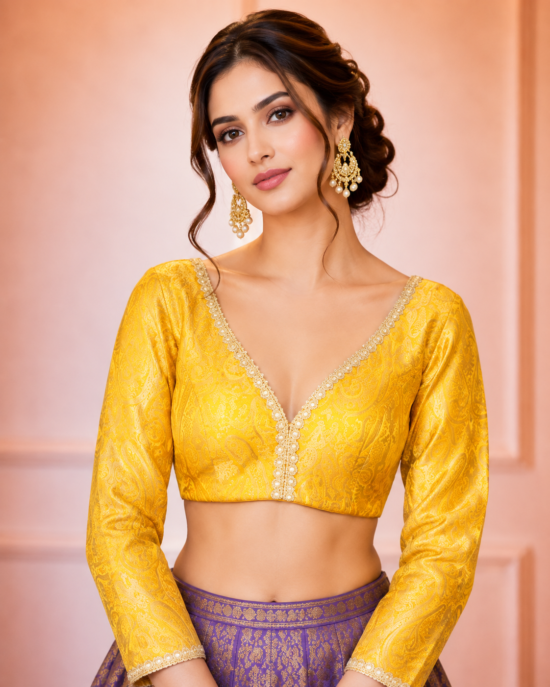 Misha - Banarasi Silk Brocade Full Sleeves Padded Princess Cut Blouse