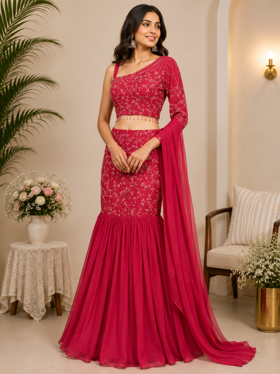 Mumtaz- Georgette Fish Cut Lehenga