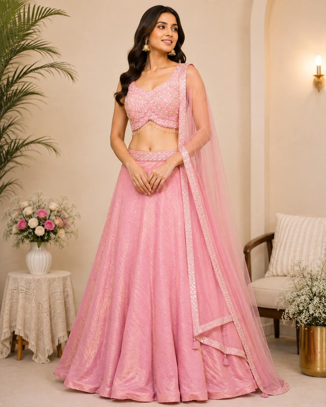 Naysa - Crush Tissue Fabric Circular Lehenga