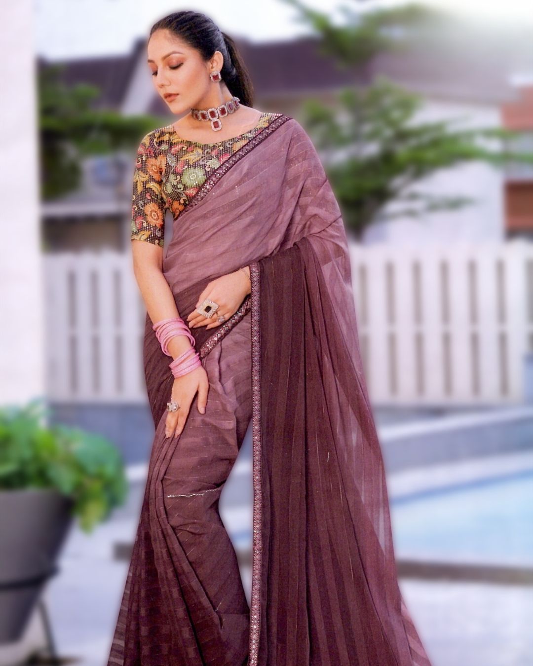 Rainbow - printed saree