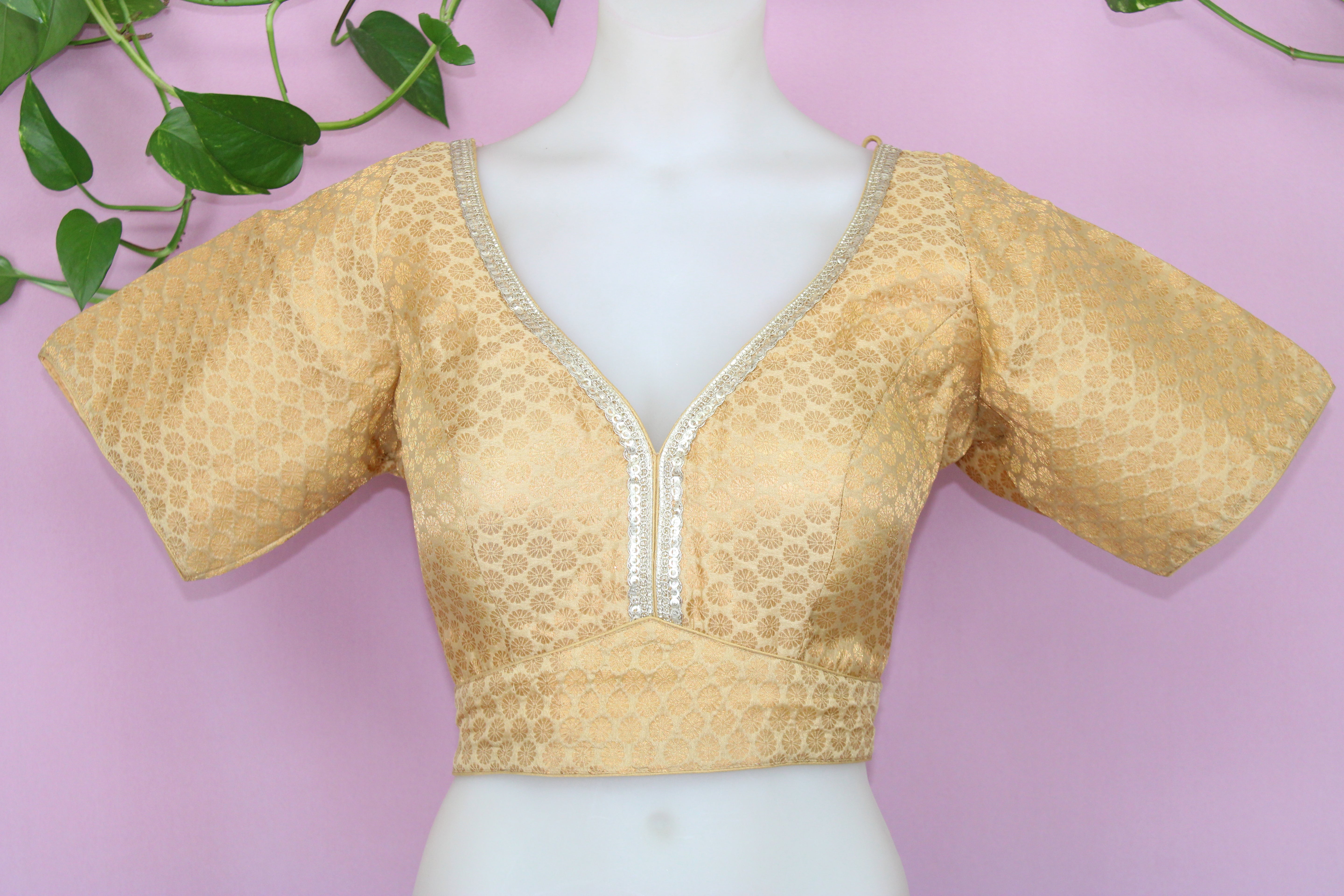 Roohi - Banarasi Silk Brocade Half Sleeves Padded Princess Cut Blouse