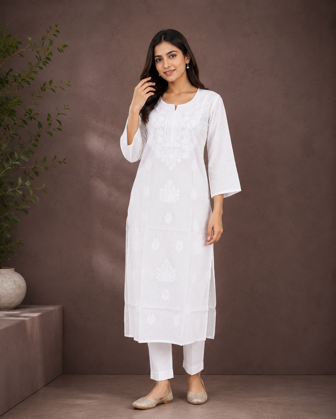 Roop - Cotton Lucknowi Embroidery Long Kurti
