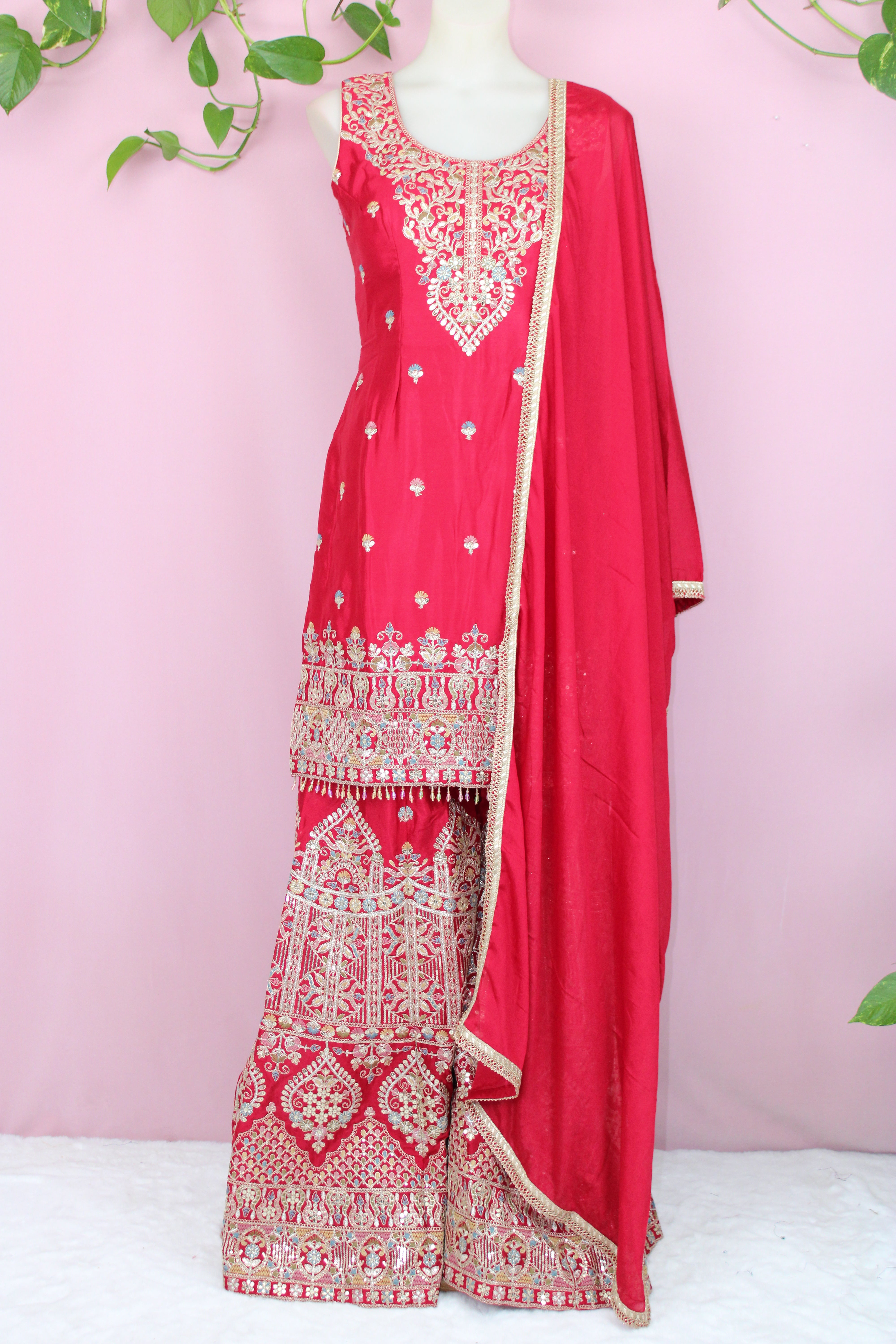 Samvya - Chinnon Embroidered Sleeveless Plazzo Suit