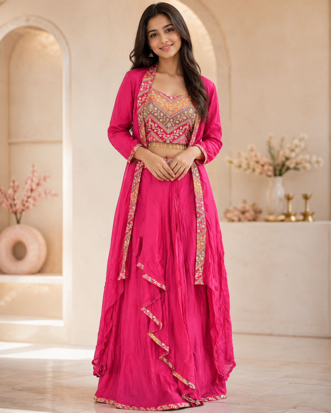 Sheena - Chinnon  Embroidered  Indo - Western Dress