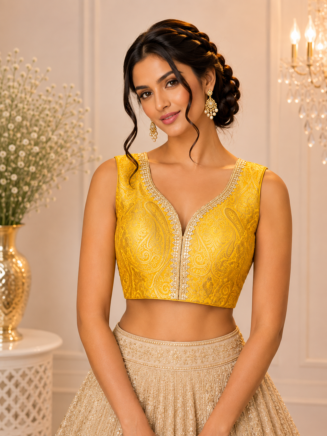 Shreya - Banarasi Silk Brocade Sleeveless Princess Cut Blouse