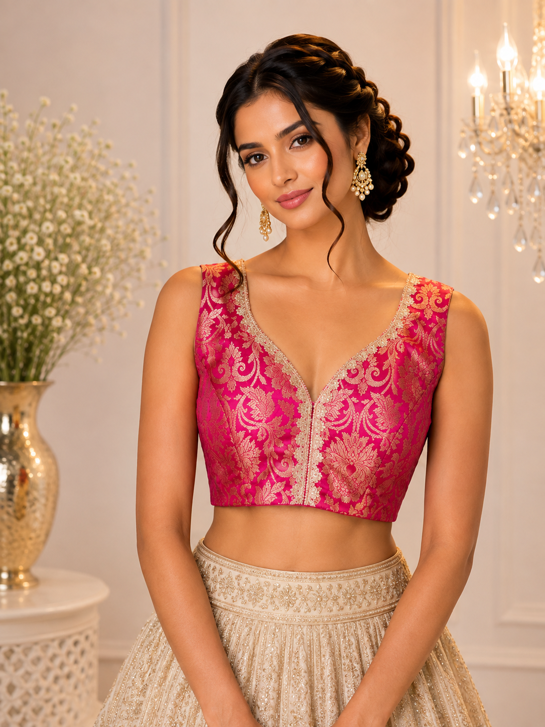 Shreya - Banarasi Silk Brocade Sleeveless Princess Cut Blouse