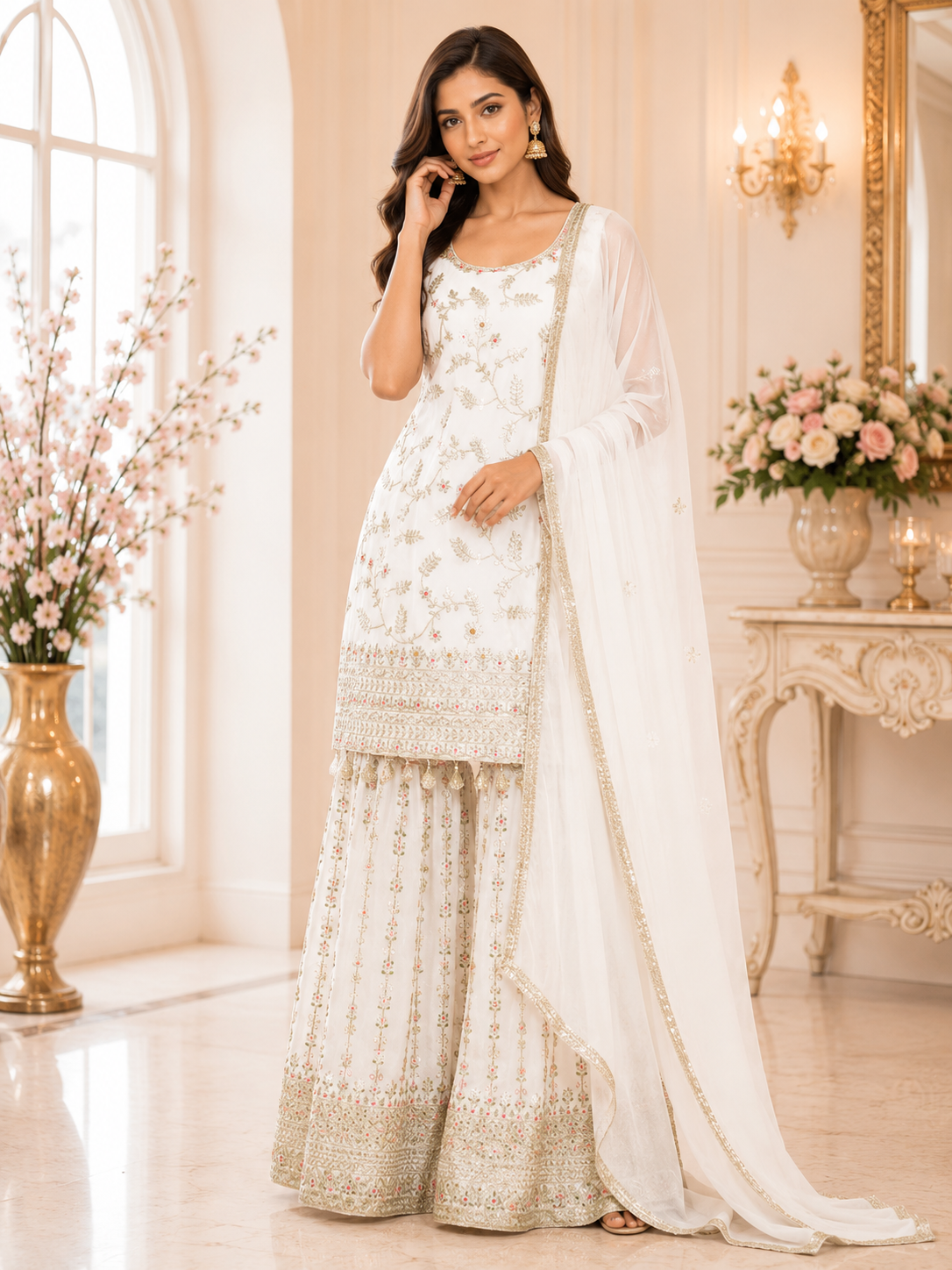 Shruti - Chinnon  Embroidery Sharara Suit