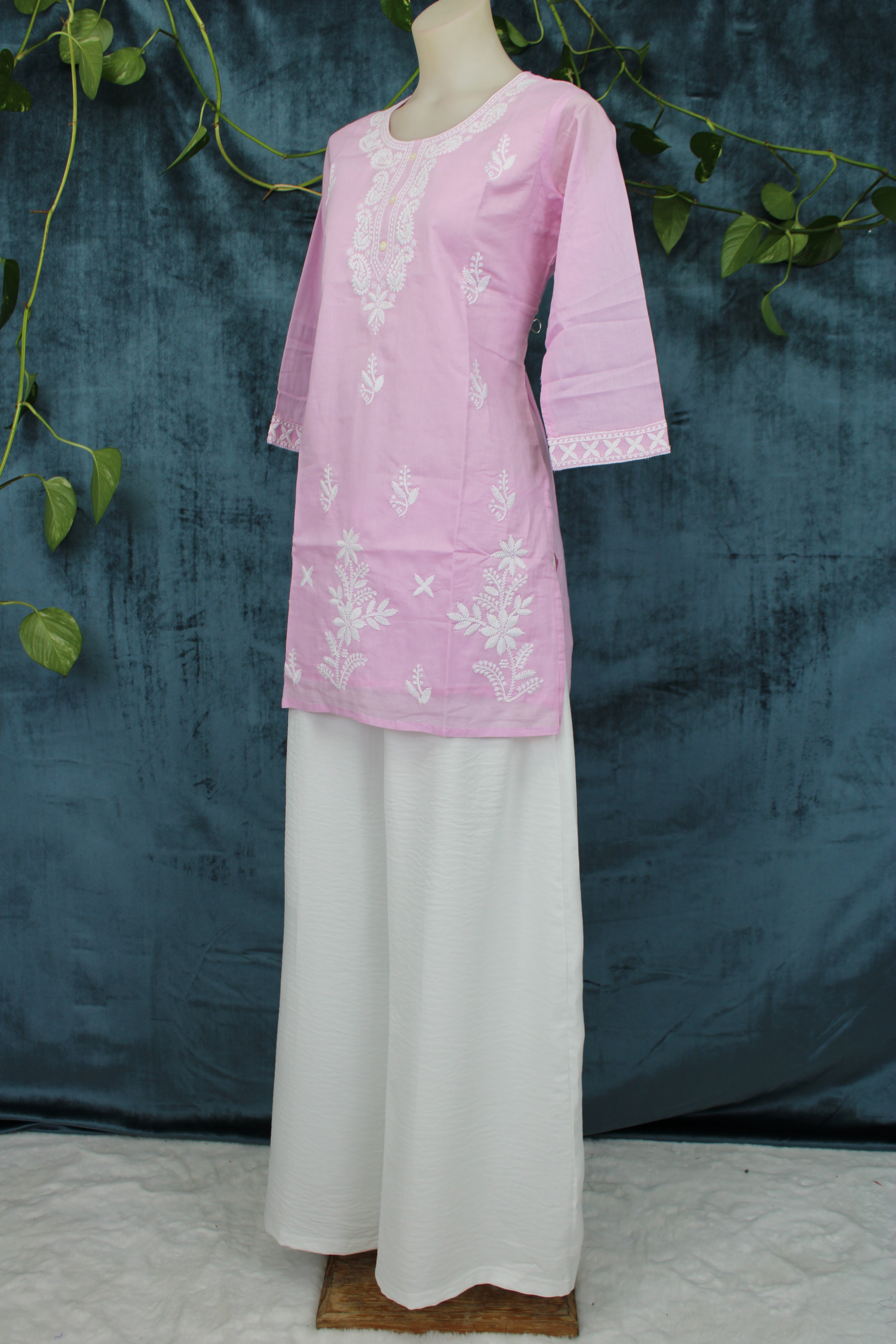 Shubhi - Cotton Lucknowi Yoke Embroidery Short Kurti