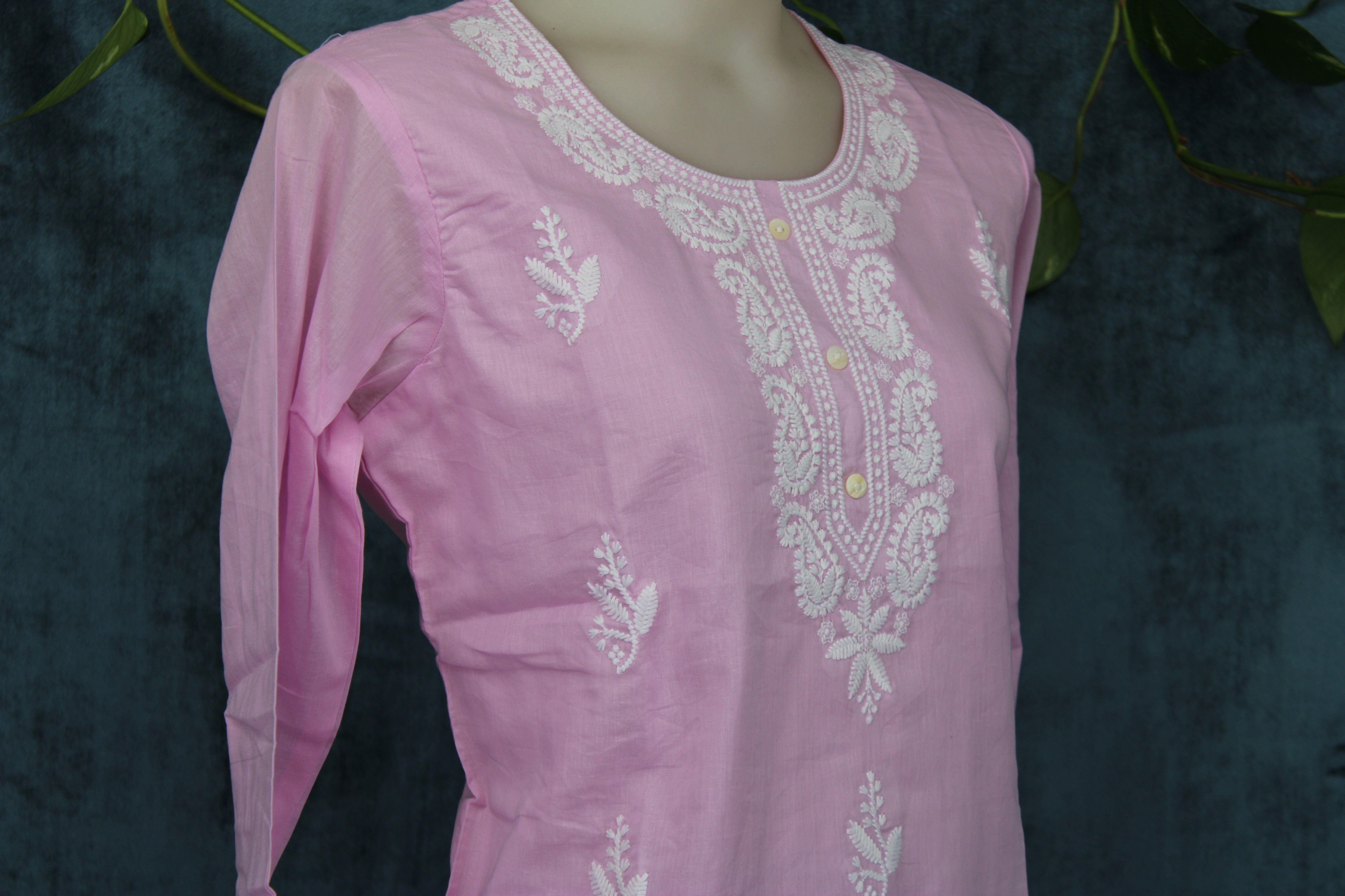 Shubhi - Cotton Lucknowi Yoke Embroidery Short Kurti