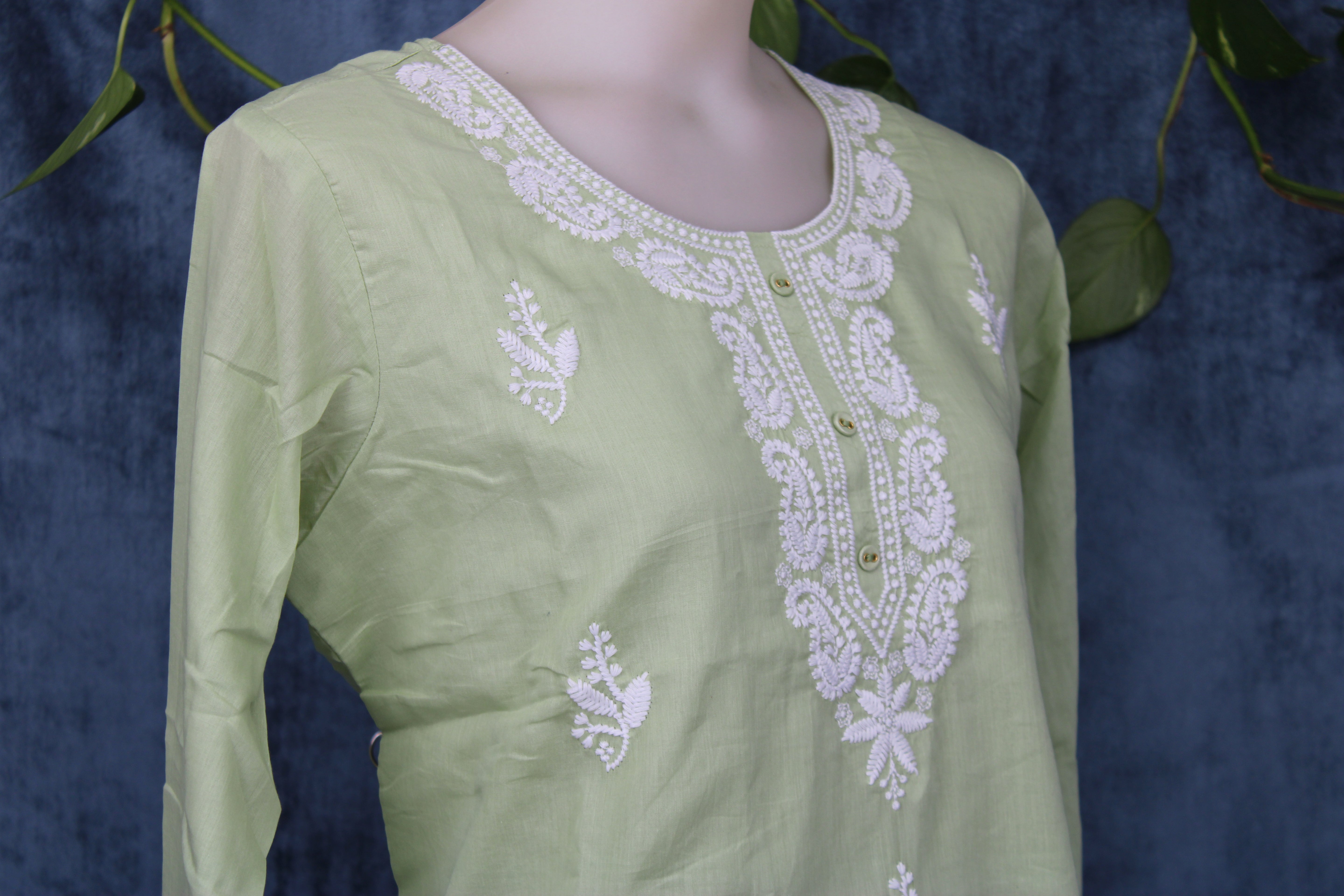 Shubhi - Cotton Lucknowi Yoke Embroidery Short Kurti