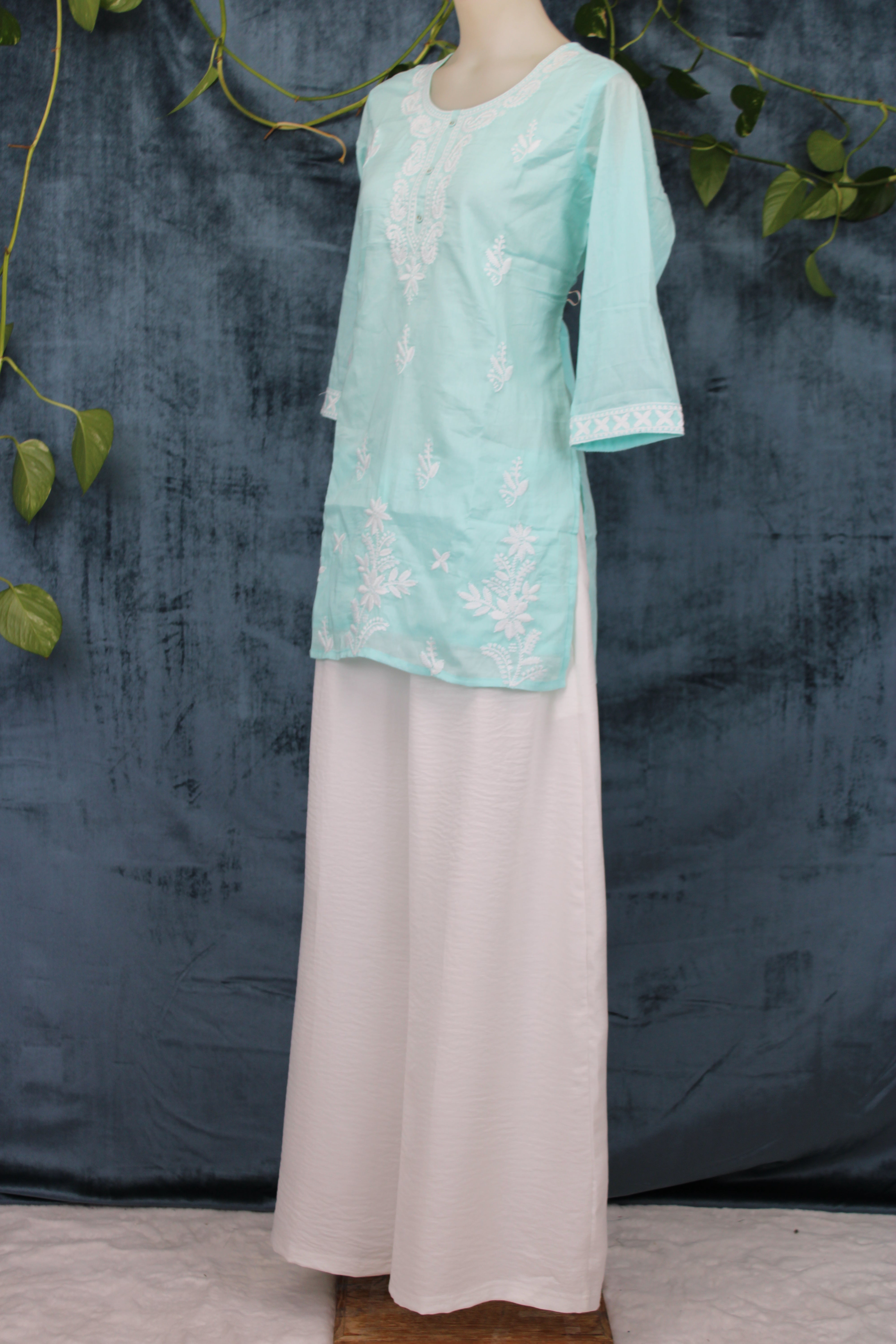 Shubhi - Cotton Lucknowi Yoke Embroidery Short Kurti