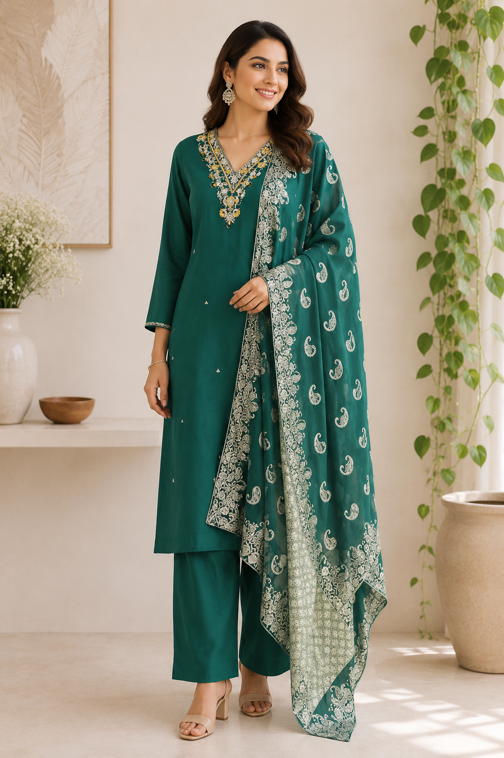 Sundri - Muslin V Neckline Embroidery Straight Suit