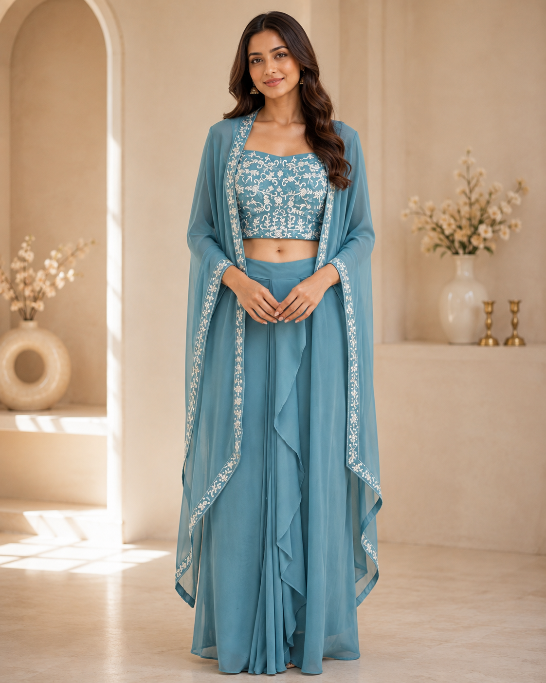 Tanuja - Georgette Indo Western Lungi Skirt Dress