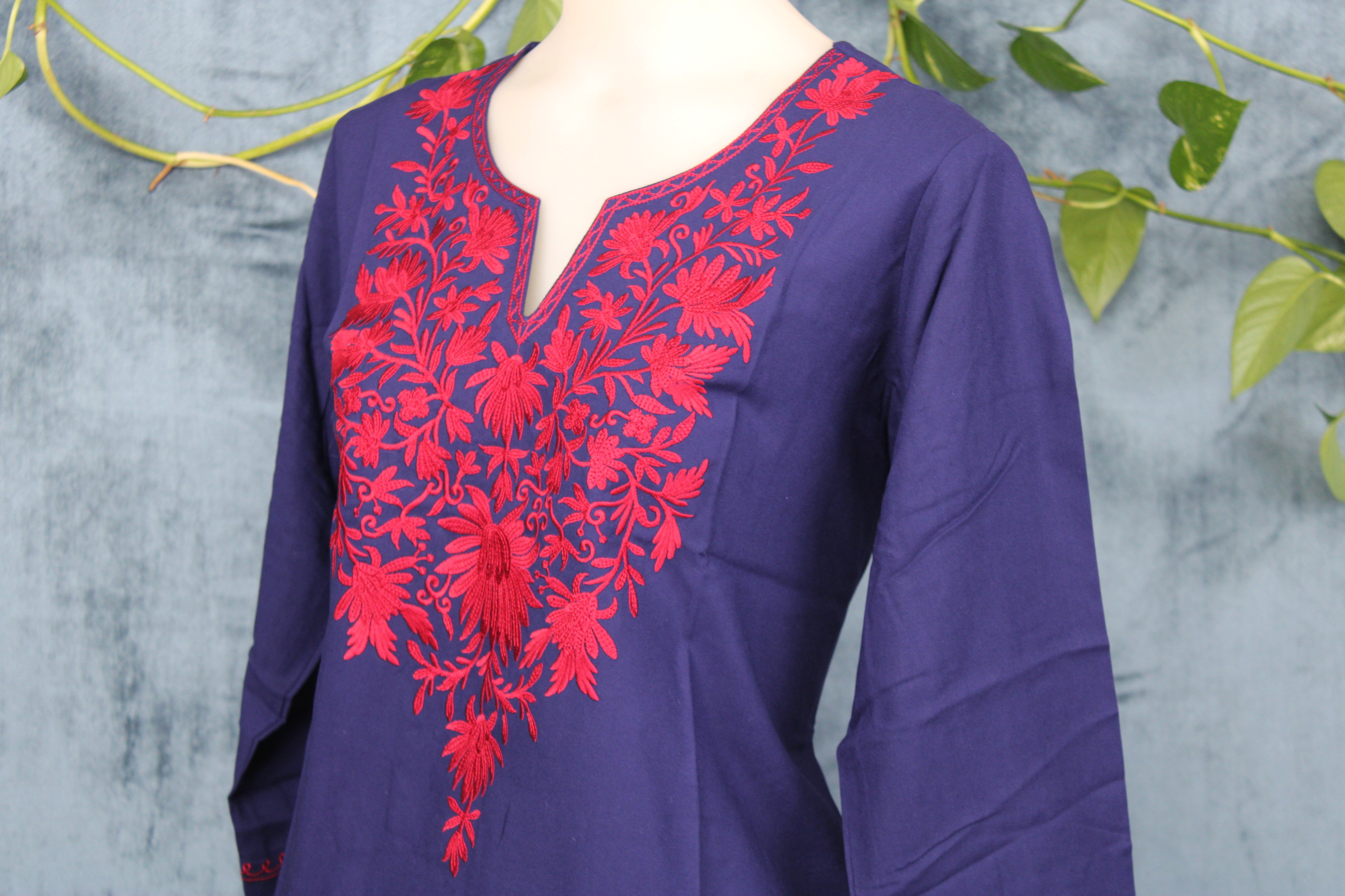 Tanvi - Cotton Kashmiri Yoke Embroidery Short Kurti